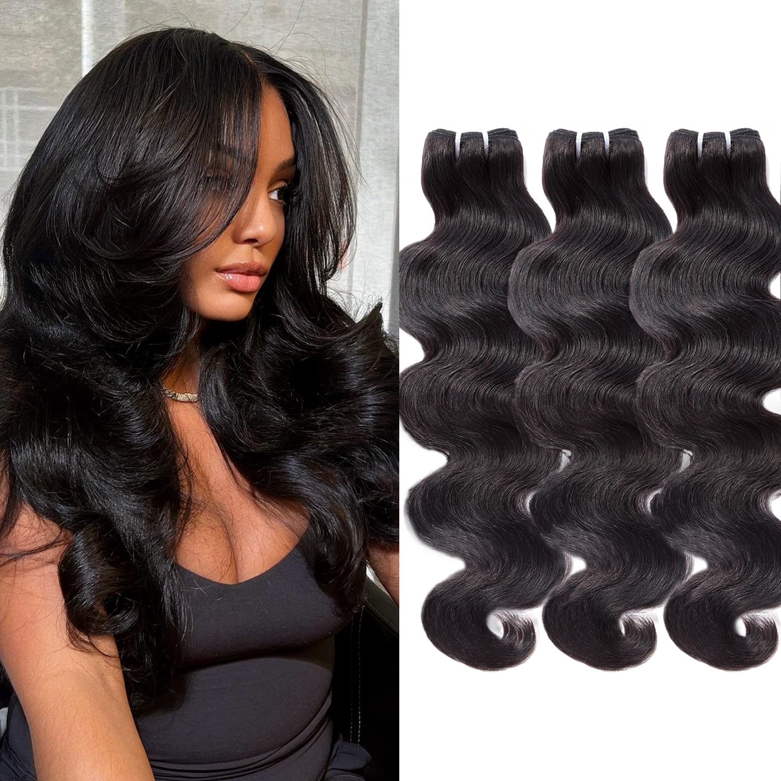 16A Brazilian Virgin Human Hair Bundles - Body Wave 18 20 22 Inch Thick Weave Natural Black Hair Extensions for Styling & Volume | Perfect for Daily Wear, Parties & Special Occasions