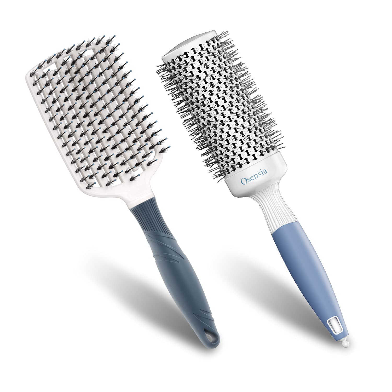 Professional Hair Brush Set for Blow Drying & Detangling - 1.7 Inch Round Brush & Paddle Brush with Nylon & Boar Bristles - Perfect for Thick Hair Styling at Home or Salon Use