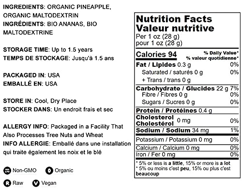 Organic Pineapple Powder 18 lbs - Non-GMO, Vegan, Unsulfured, Bulk Dried Fruit Powder - Perfect for Baking, Juicing, Smoothies & Healthy Snacks