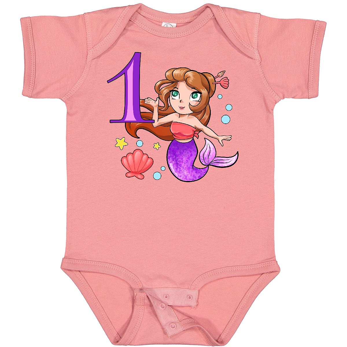 Inktastic Mermaid First Birthday Purple Tail Baby Bodysuit - Cute 1st Birthday Outfit for Girls, Toddler Mermaid Theme Party Wear, Baby Shower Gift Idea