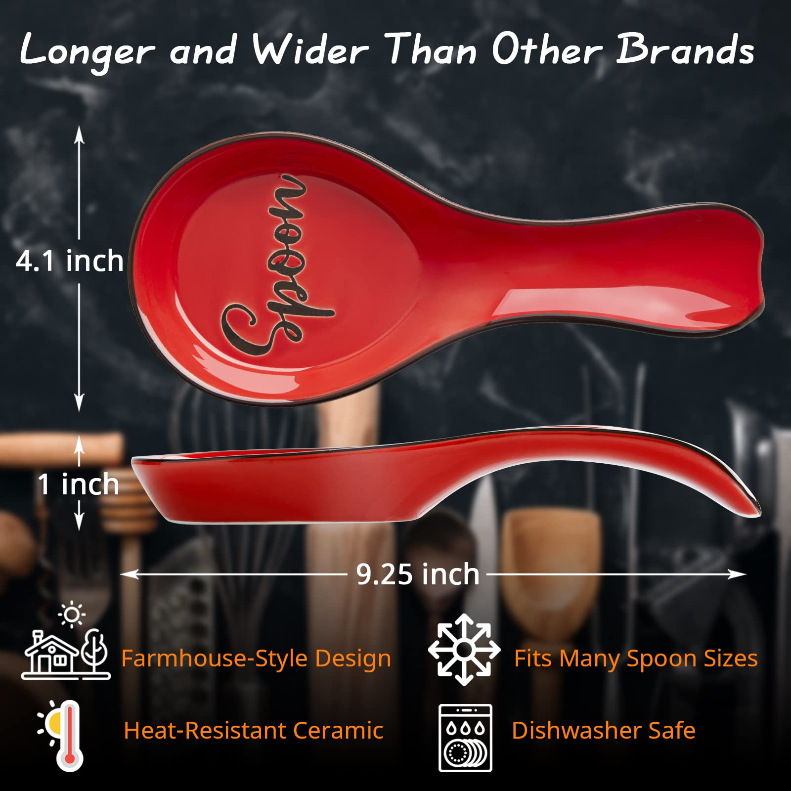 DAYYET Ceramic Spoon Rest for Stove Top - Large Kitchen Utensil Holder for Ladles, Spatulas & Tongs - Red Countertop Decor - Perfect for Cooking, Serving & Keeping Your Kitchen Clean