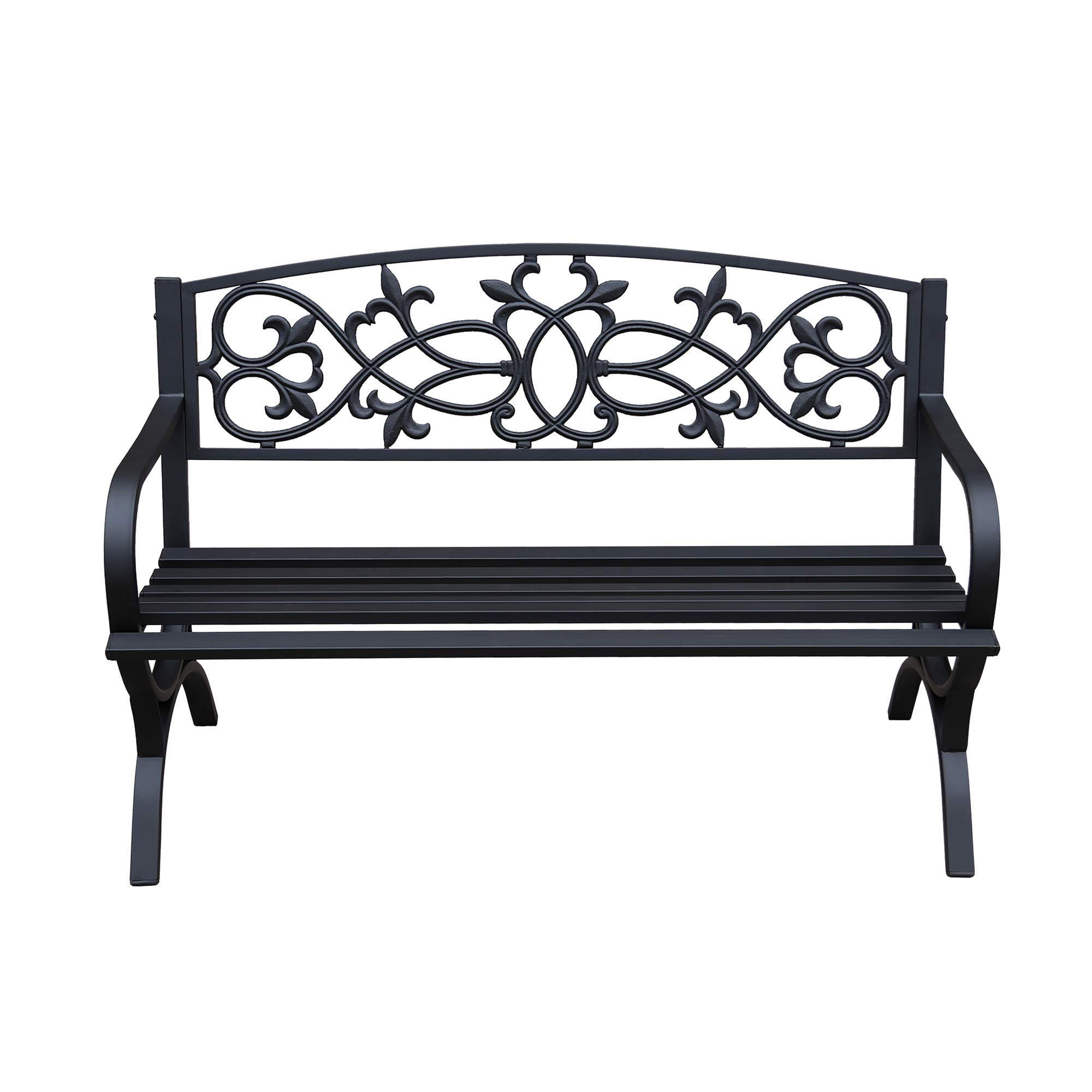 4.1 Ft Steel Frame Garden Bench - Outdoor Patio Chair for Yard, Park & Backyard - 2-Person Loveseat with Decorative Backrest & Slatted Seat - Perfect for Outdoor Seating, Picnics, and Garden Relaxation