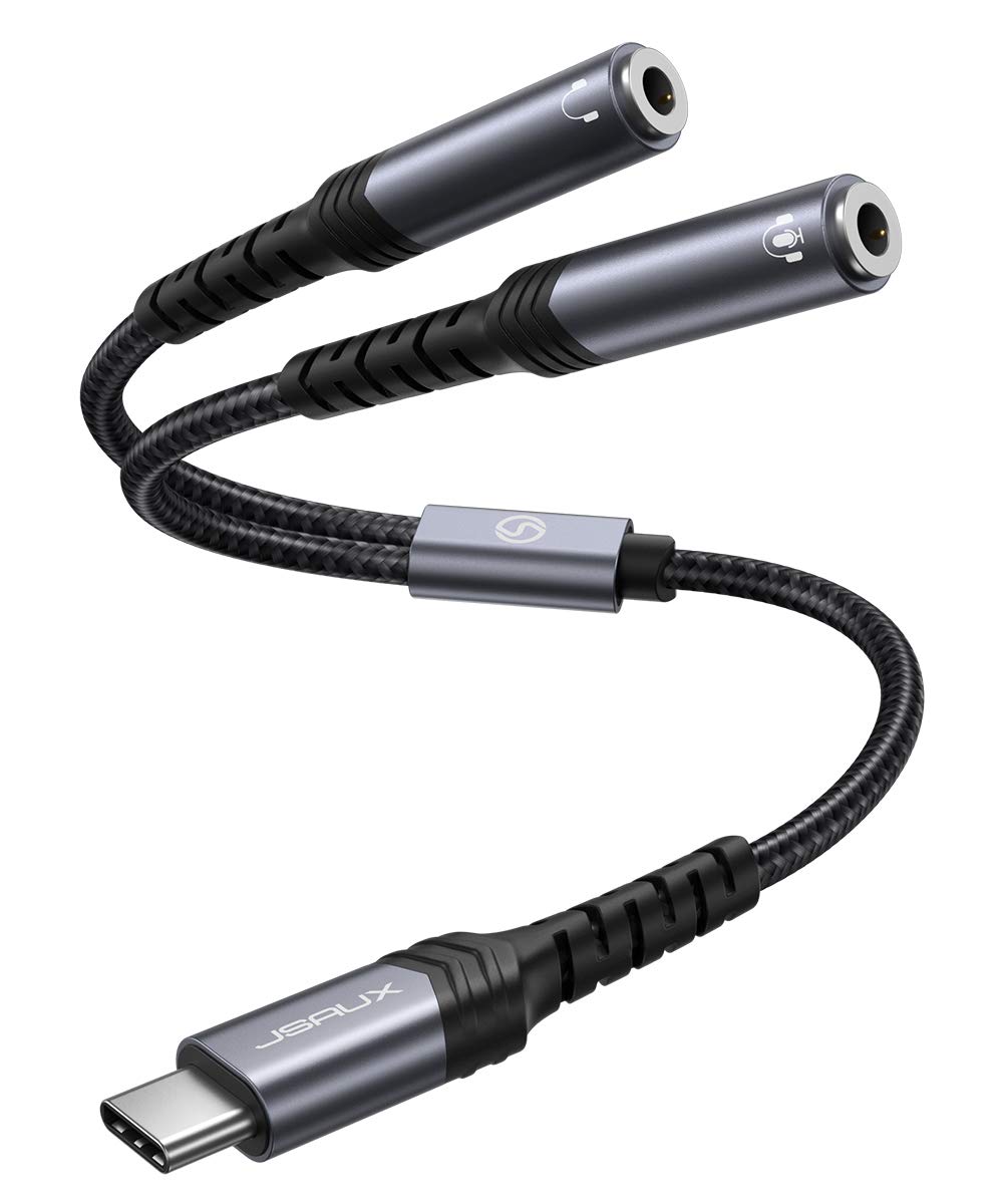JSAUX USB C to Dual 3.5mm Headphone Splitter Adapter - Type C to 2x 3.5mm Female Audio Y Cable - Compatible with iPhone 16 Pro Max/15 Pro Max, Galaxy S24/S23 Ultra, Pixel, iPad Pro - Share Music with Friends - Perfect for Travel, Gaming & Movie Nights (Grey)