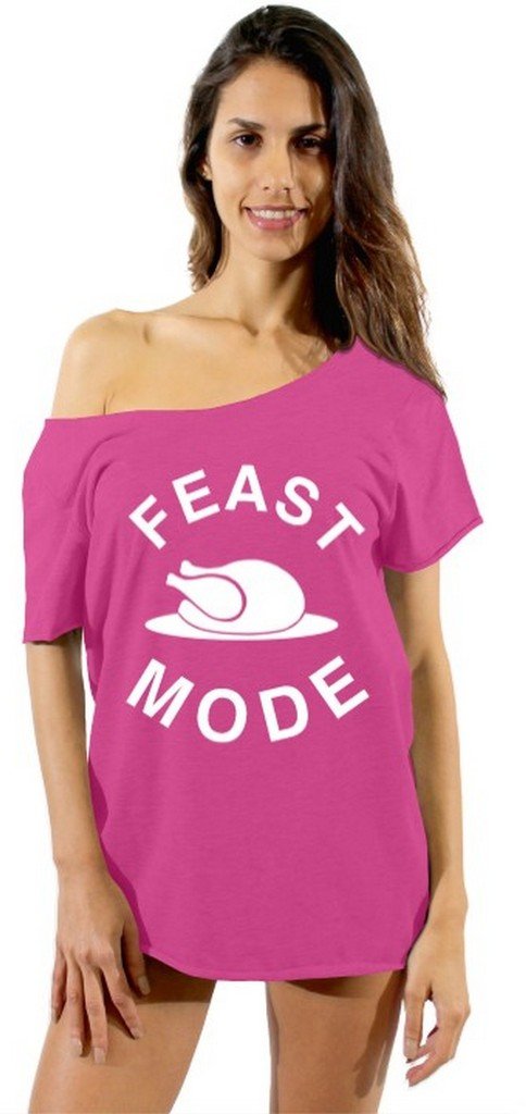 Awkwardstyles Christmas Feast Mode Off Shoulder T-Shirt for Women - Cute Holiday Party Top with Free Bookmark Gift - Perfect for Christmas Parties, Family Gatherings & Festive Celebrations