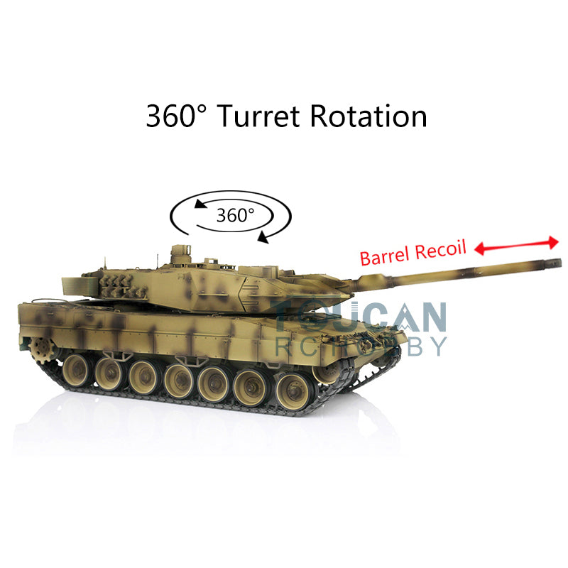 Heng Long 1/16 Scale TK7.0 Leopard 2A6 RC Main Battle Tank with 360° Rotating Turret, Barrel Recoil, Airsoft BBs, Smoke, Light & Sound Effects - Remote Control Military Tank for Outdoor Play, Collecting & Battle Simulation