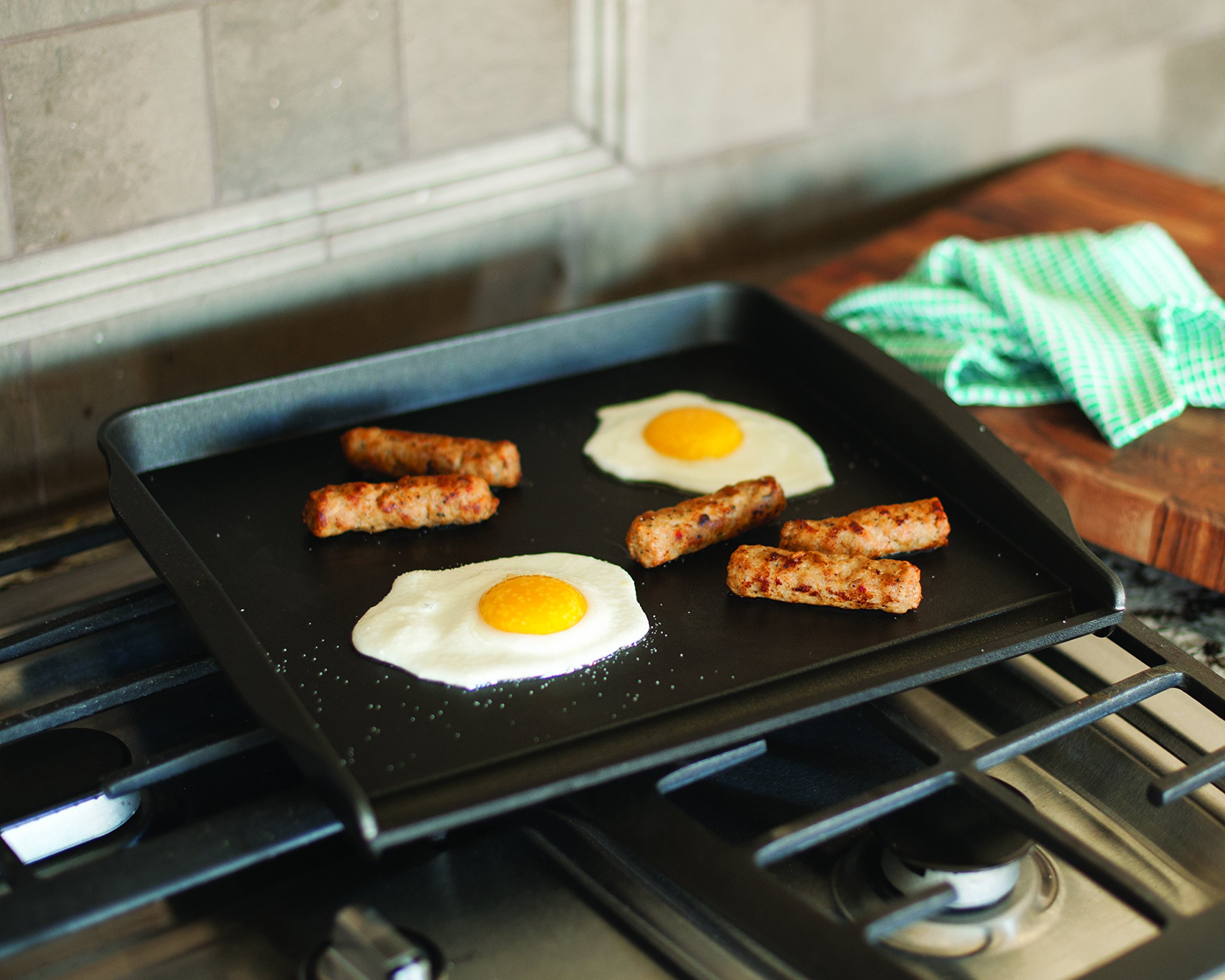 Nordic Ware Stovetop Backsplash Griddle - 12 Inch Black Nonstick Cookware for Pancakes, Eggs & More | Perfect for Small Kitchens & RVs