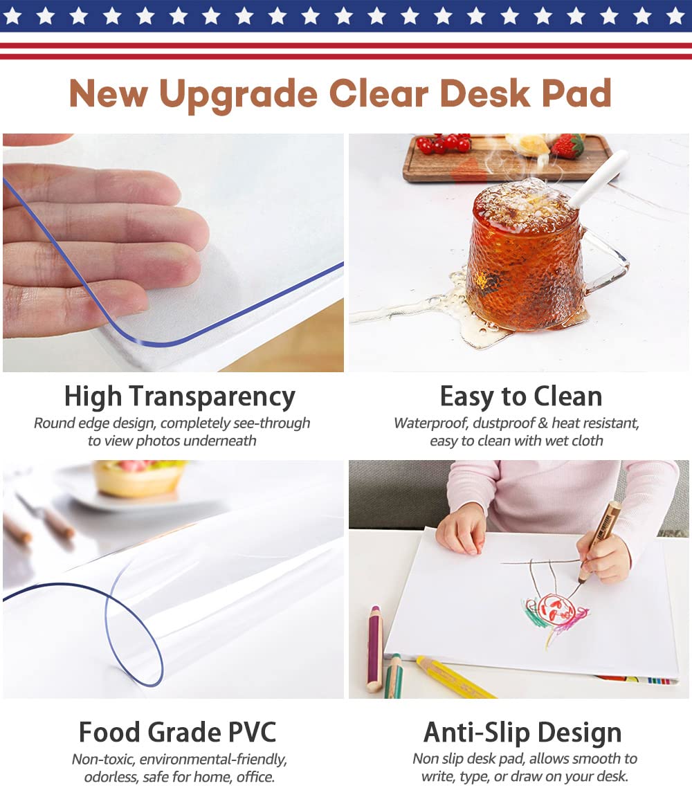 RostiKong Clear PVC Desk Cover Protector 14'' x 24'' - Transparent Office Desk Mat for Writing, Computer Work & Mouse Pad - Ideal for Home Office, Study Desk & Workstation Protection