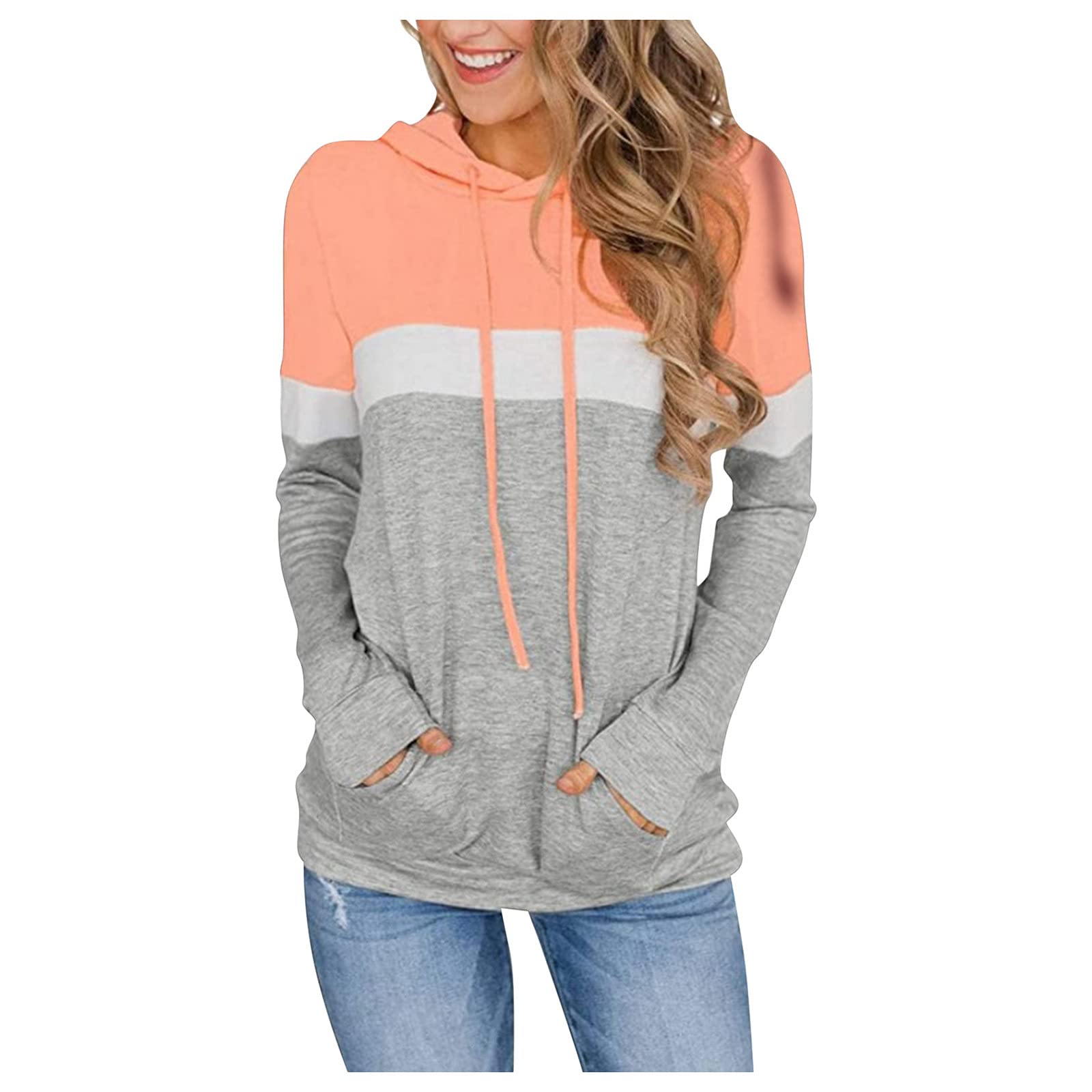 Women's Color Block Hoodie - Long Sleeve Casual Pullover Sweatshirt with Drawstring & Pocket | Perfect for Lounge Wear, Gym & Outdoor Activities