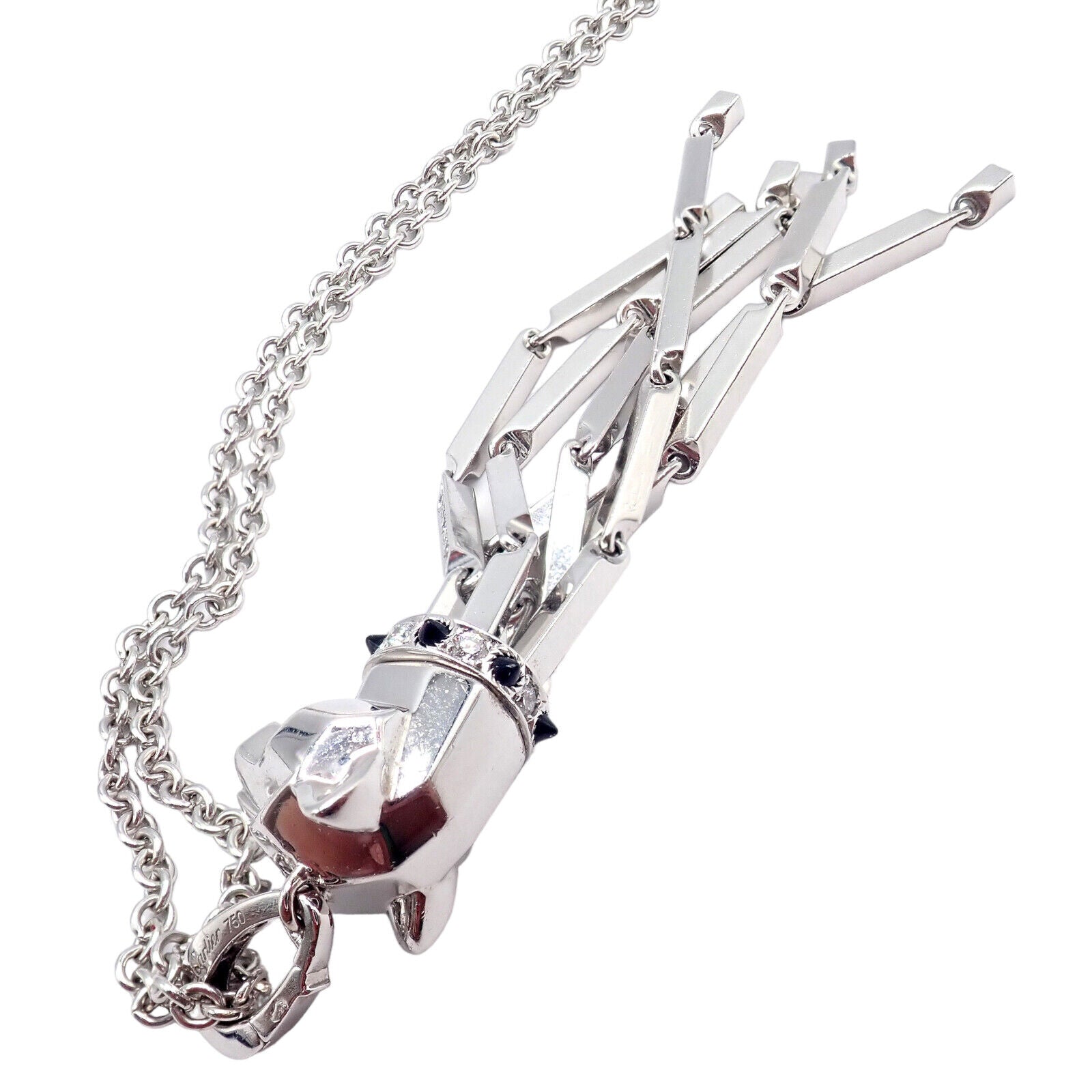Cartier Panthere 18K White Gold Diamond, Emerald & Onyx Pendant Necklace - Luxury Jewelry for Women, Elegant Gift for Special Occasions