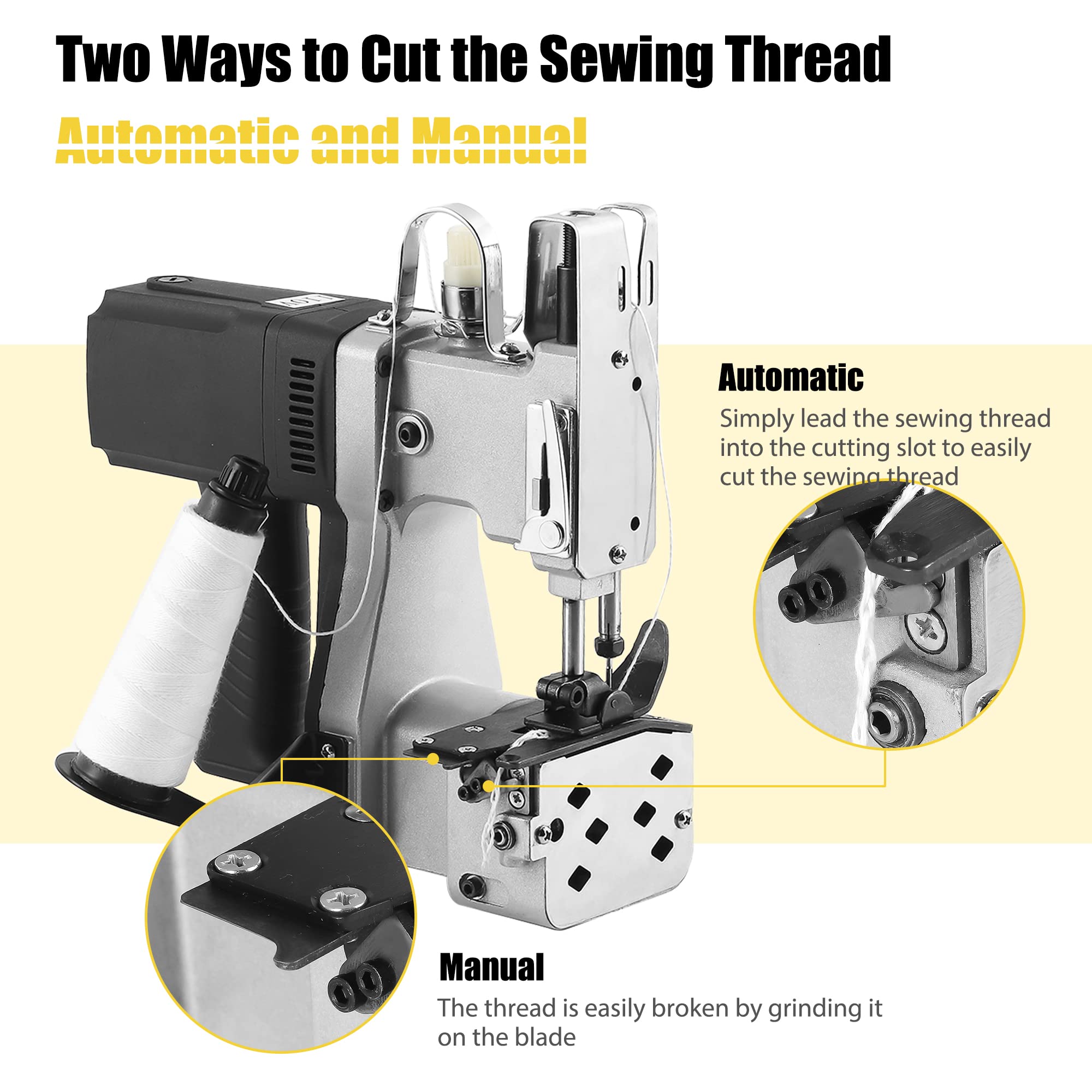 Portable Automatic Bag Sewing Machine - 6.4Lbs Lightweight Bag Closer for Woven Bags, Non-woven Fabrics & Leather | Ideal for Packaging, Shipping, Warehouse & Factory Use