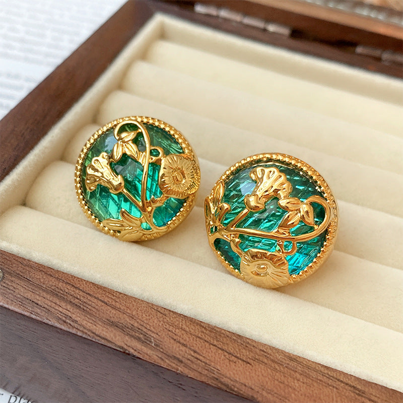 Vintage Gold Flower Circle Rococo Stud Earrings for Women | HE12351 | Elegant Jewelry Gift for Party, Wedding & Special Occasions