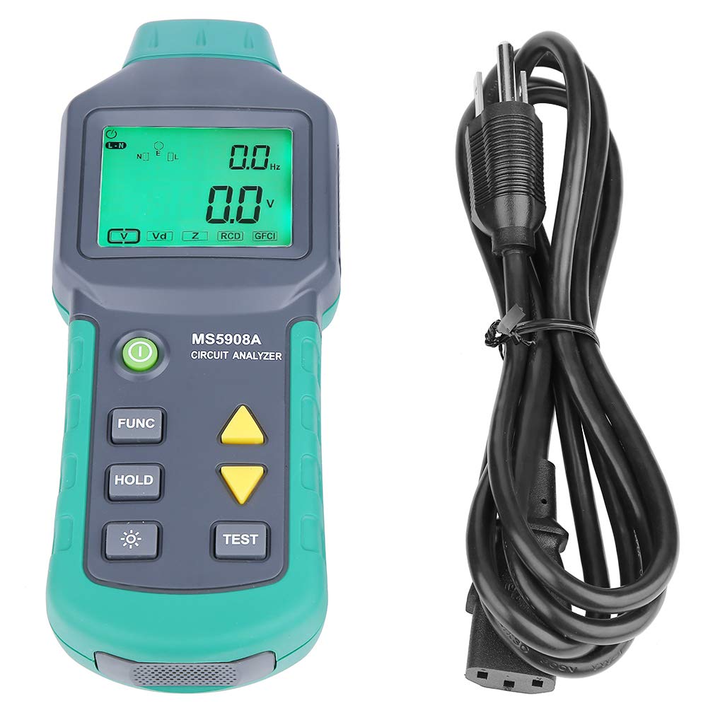 MS5908A LCD Circuit Analyzer - 100-240V AC RMS Voltage Tester with GFCI/RCD Fault Detection (US Plug) - Ideal for Electricians, HVAC Technicians, and DIY Home Electrical Testing