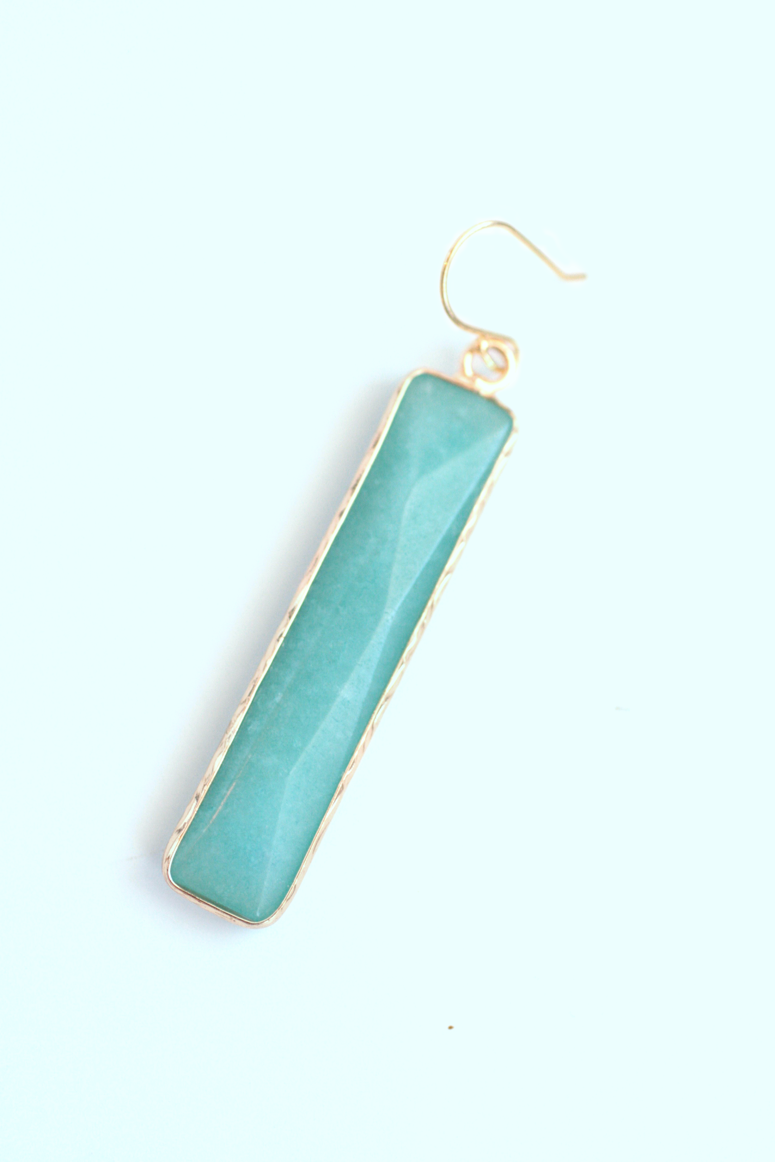 Rectangle Gem Drop Earrings for Women - Elegant Mint Green Dangle Earrings for Party, Wedding & Evening Wear