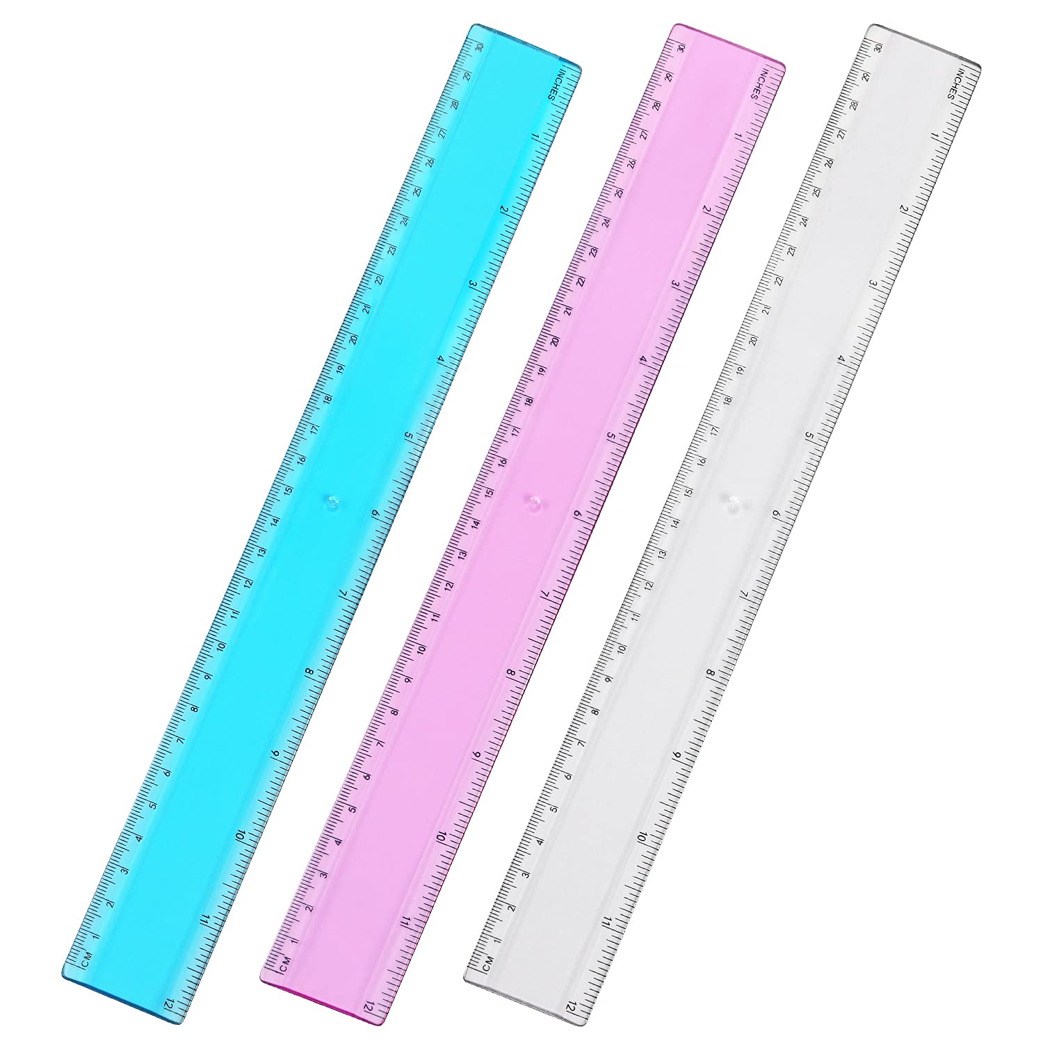 12 Inch Color Plastic Ruler Set - 3 Pack Straight Measuring Tool with Assorted Colors for School, Office & Craft Projects | Bulk Rulers for Students, Teachers & Artists