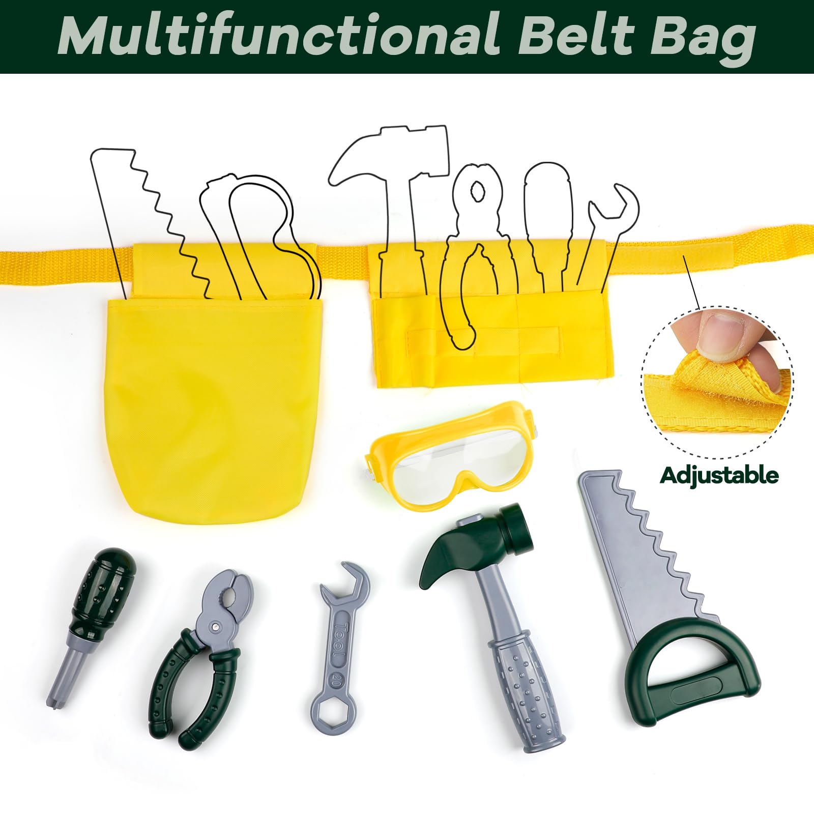 Kids Construction Worker Costume Set - Toddler Tool Kit with Adjustable Belt, Vest & Hat for Boys & Girls Ages 3-6 | Pretend Play Toys for Role-Playing & Early Learning