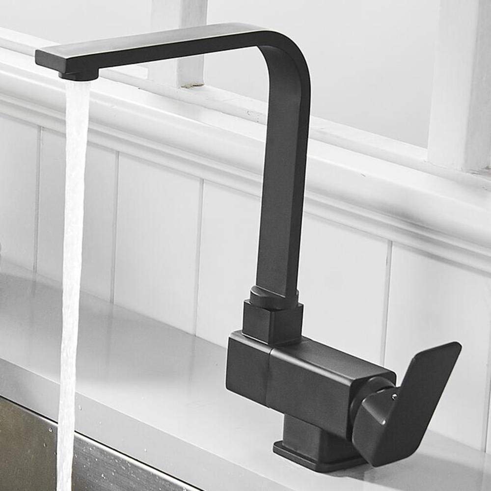 Brass Black Kitchen Sink Mixer Tap with Hot & Cold Water Modes - 360° Swivel Folding Design, Water-Saving Bubbler for Modern Homes - Perfect for Small Kitchens, Apartments & RVs