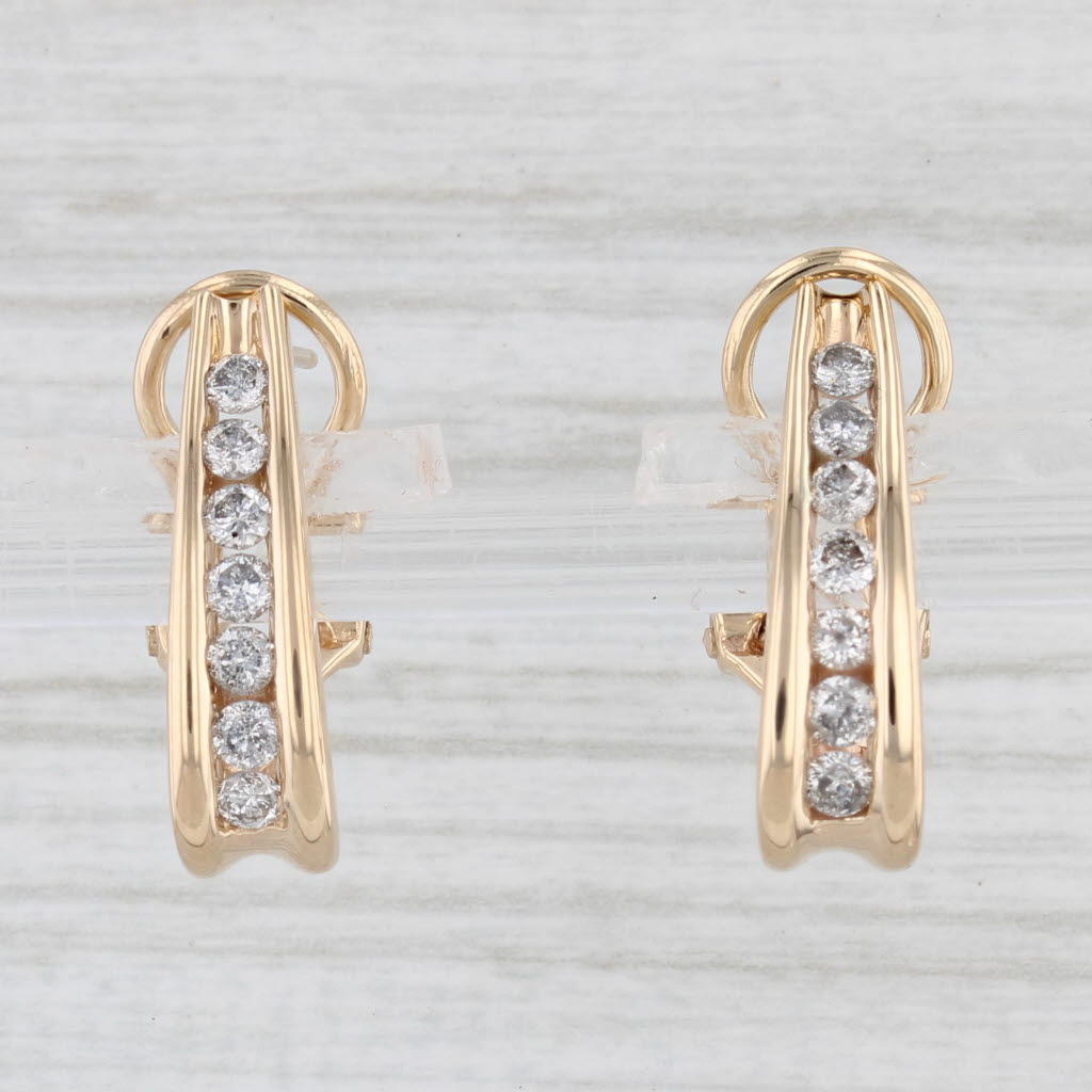 0.40ctw Diamond Journey J Hook Earrings 14k Yellow Gold Omega Back Drops - Elegant Dangle Earrings for Women, Perfect for Weddings, Parties & Special Occasions