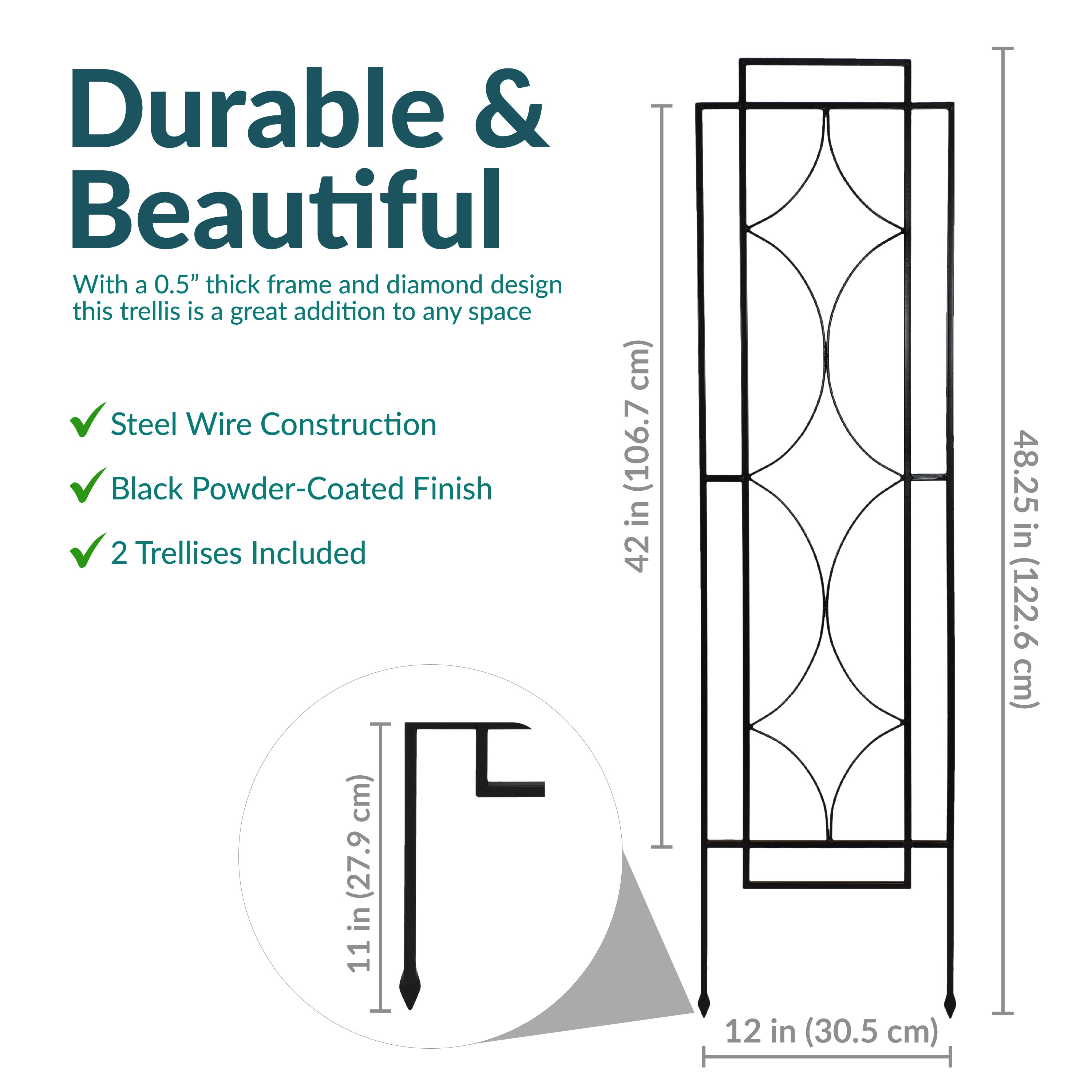 Stylish Sunnydaze 2-Piece Diamond Trellis for Climbing Plants - Perfect for Garden Vine Support, Outdoor Decor & Vertical Gardening