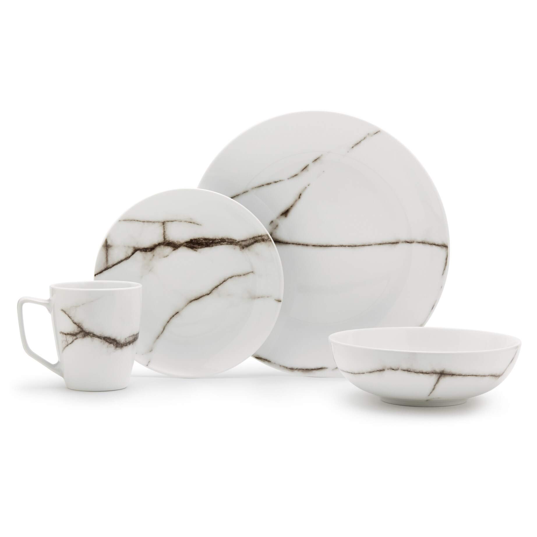 16-Piece Marble White Textured Formal Dinnerware Set - Round Plates, Microwave Safe, Dishwasher Safe - Perfect for Wedding, Party, and Formal Dining Occasions