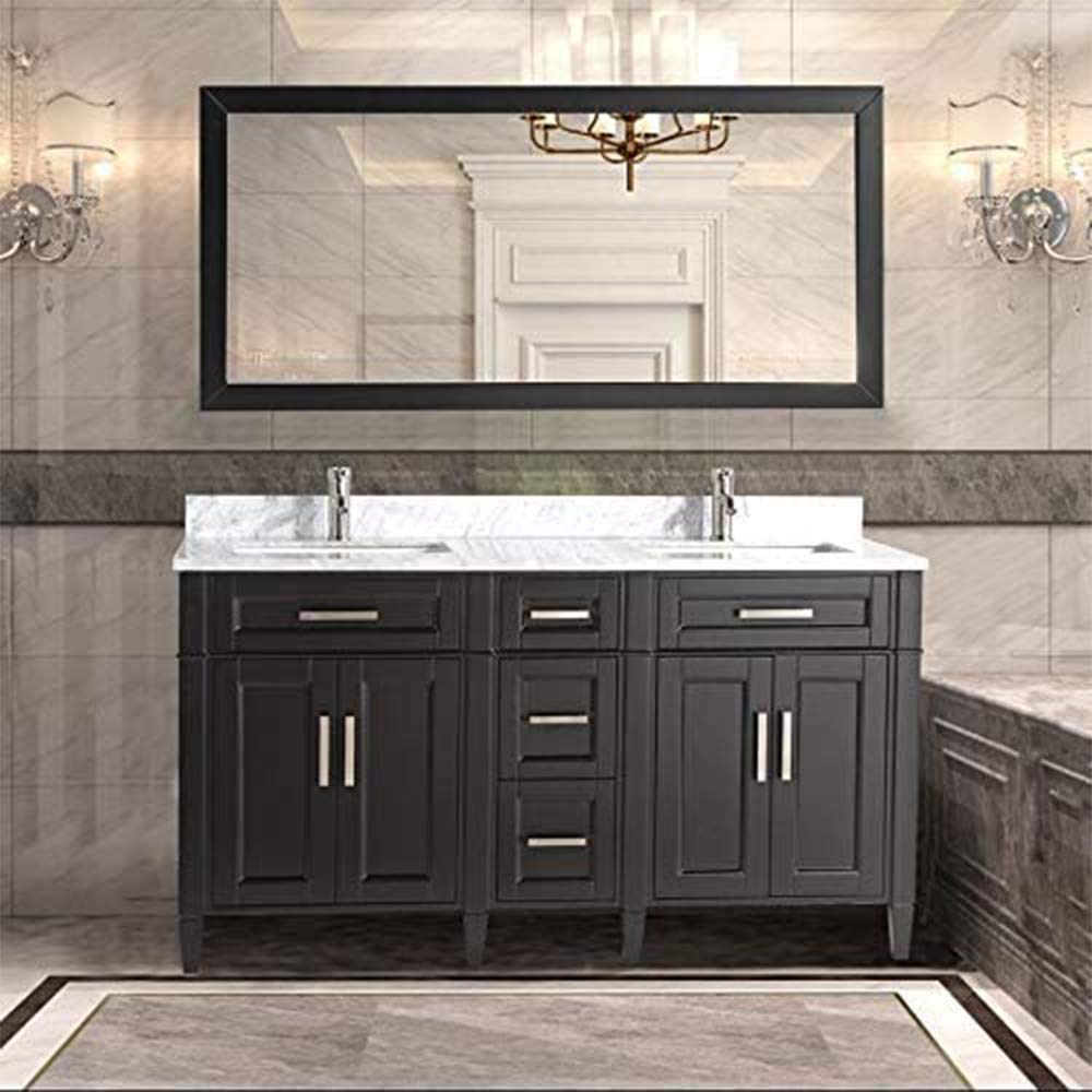 Vanity Art 60 Inch Double Sink Bathroom Vanity with Mirror | Carrara Marble Top Storage Cabinet with Dovetailed Drawers, Soft Closing Doors & Brushed Nickel Handles | Modern Bathroom Organizer for Master Bath, Guest Bath & Powder Room (VA2060-DE)