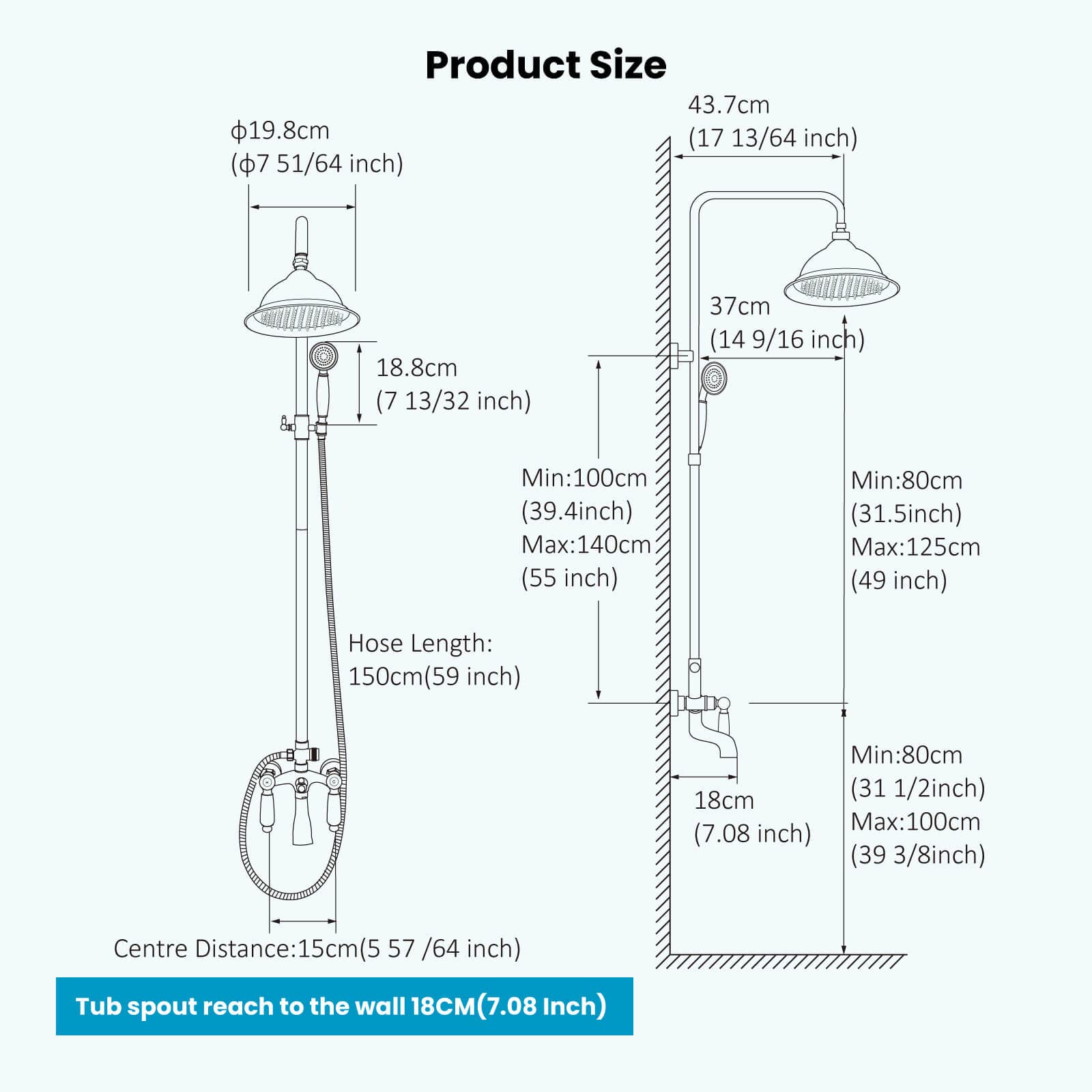 Gotonovo Matte Black 8 Inch Exposed Bathroom Shower System - Round Rainfall Shower Head with Adjustable Handheld Spray, Wall Mounted Double Lever Handles, Tub Spout - Triple Function Shower Fixture Set for Modern Bathroom Renovation (Ideal for Spa-Like Experience & Water Saving)