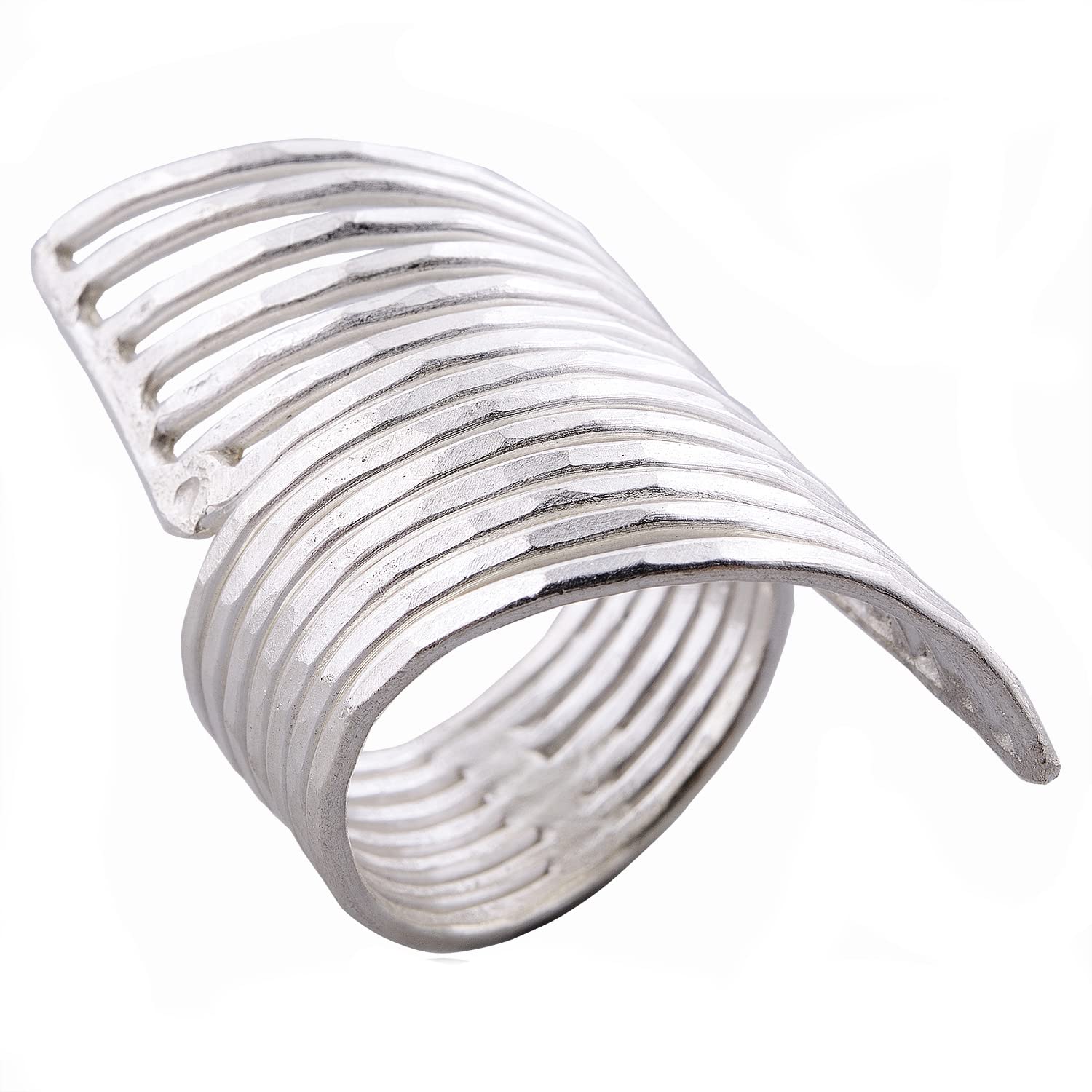 Handmade Spiral Hammered Ring - Authentic Thai Karen Hill Tribe 925 Sterling Silver Jewelry for Women - Perfect for Boho, Festival, and Everyday Wear