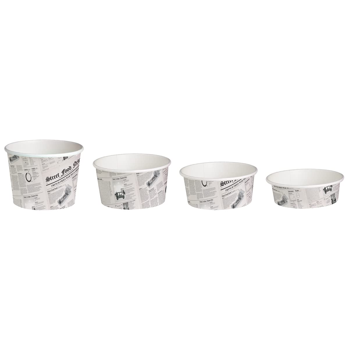 Eco-Friendly Newspaper Print Paper Food Containers - 12 oz Round Microwave-Safe Deli Containers for Takeout, To-Go Meals & Picnics (Case of 500, Recyclable) - Perfect for Restaurants, Food Trucks & Catering Services