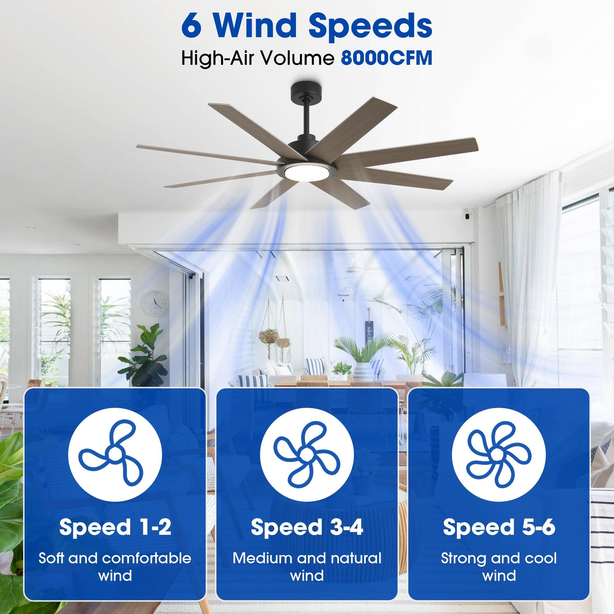 60 DC Motor 8-Blade Modern Ceiling Fan with LED Light & Remote Control - Energy Efficient Quiet Operation for Living Room, Bedroom, and Office