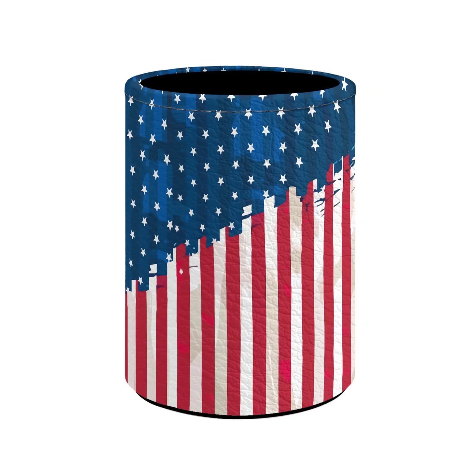 Babrukda Leather American Flag Print Pen Holder - Durable Waterproof Desk Organizer for Pencils, Makeup Brushes & Office Supplies | Perfect for Home, Office & Travel (Gift for Men & Women)