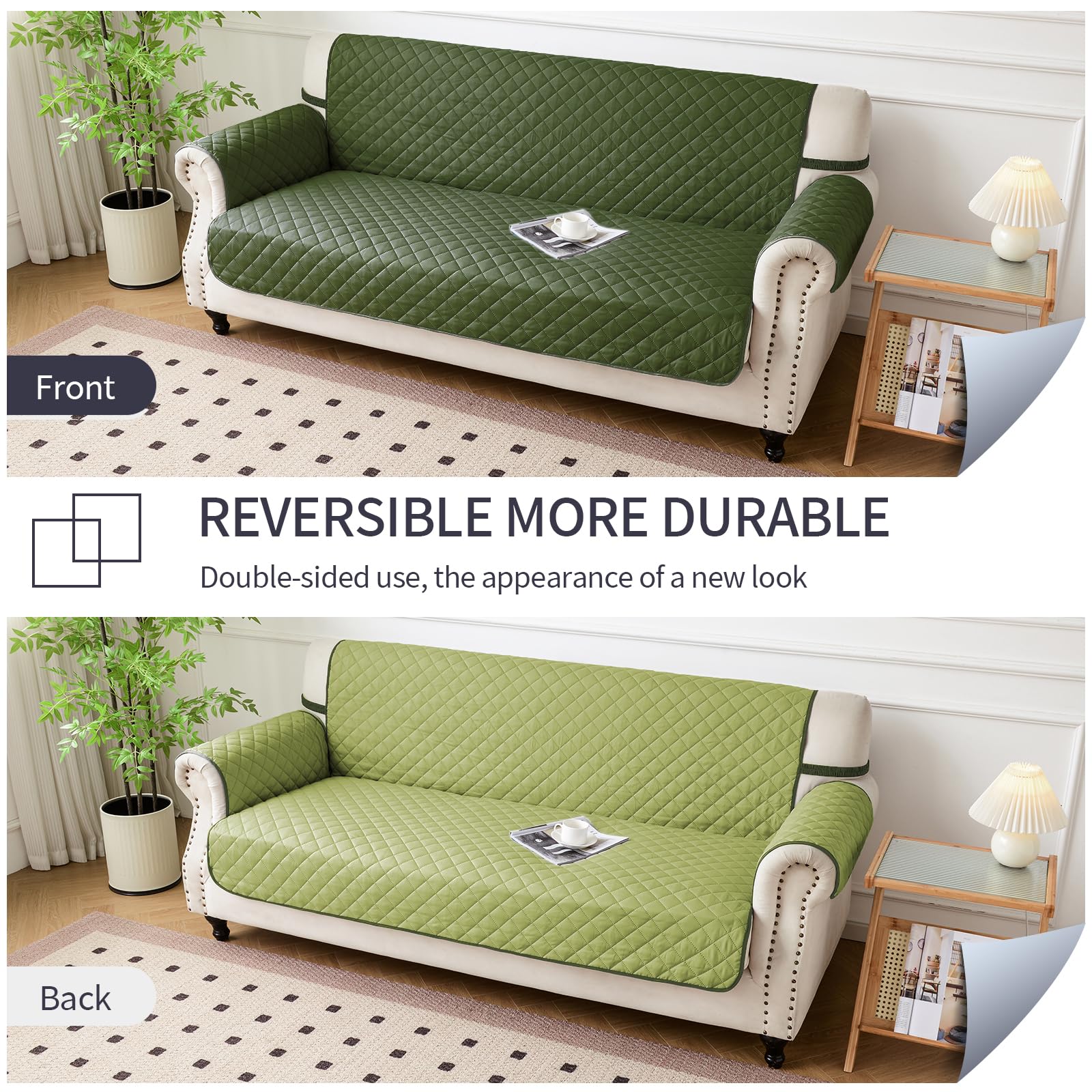 Reversible 3-Cushion Sofa Cover - Washable, Water-Resistant Furniture Protector with Elastic Straps | Pet & Dog Friendly (68