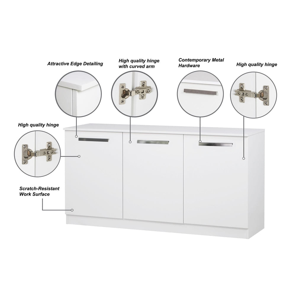 Alice Modern 3-Door White Credenza for Office Storage - Perfect for Home Office, Living Room & Bedroom Organization