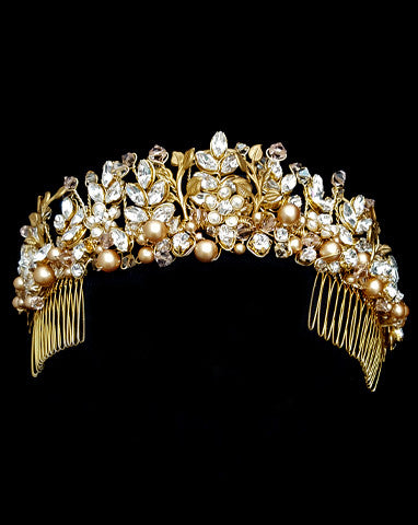 Elegant Wedding Crown - Regal Gilt & Crystal Leaf Headpiece by Kezani | Perfect for Bridal, Prom, Quinceañera & Special Occasions