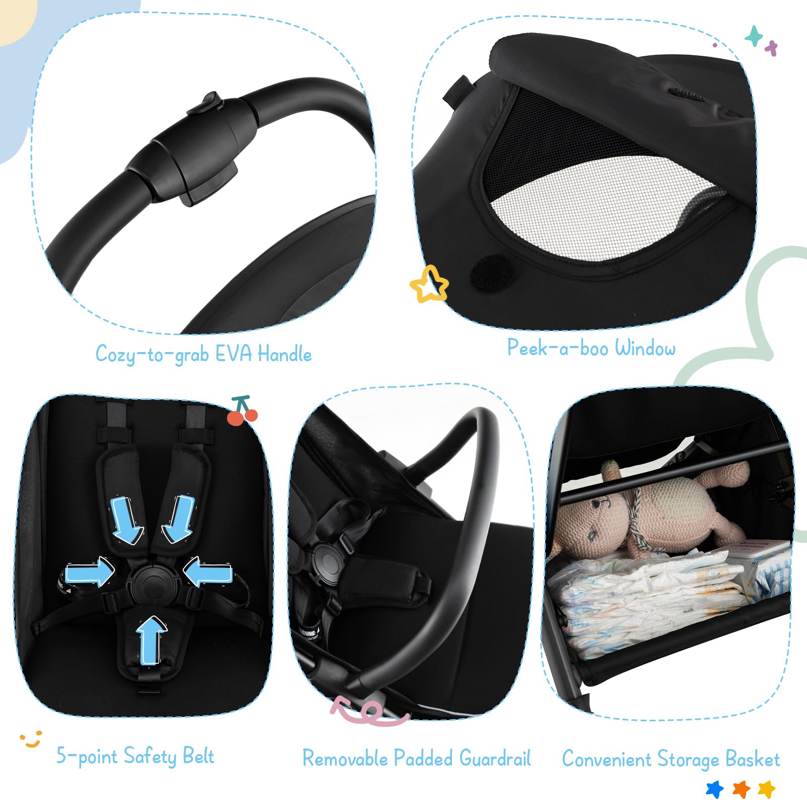 **HONEY JOY Lightweight Baby Stroller - Compact Travel Stroller for Airplane, Fits Cabin & Overhead Bins | One-Hand Gravity Fold, Self-Standing Toddler Stroller with Adjustable Backrest & Canopy (Black) | Perfect for Air Travel, Shopping, and Daily Walks**