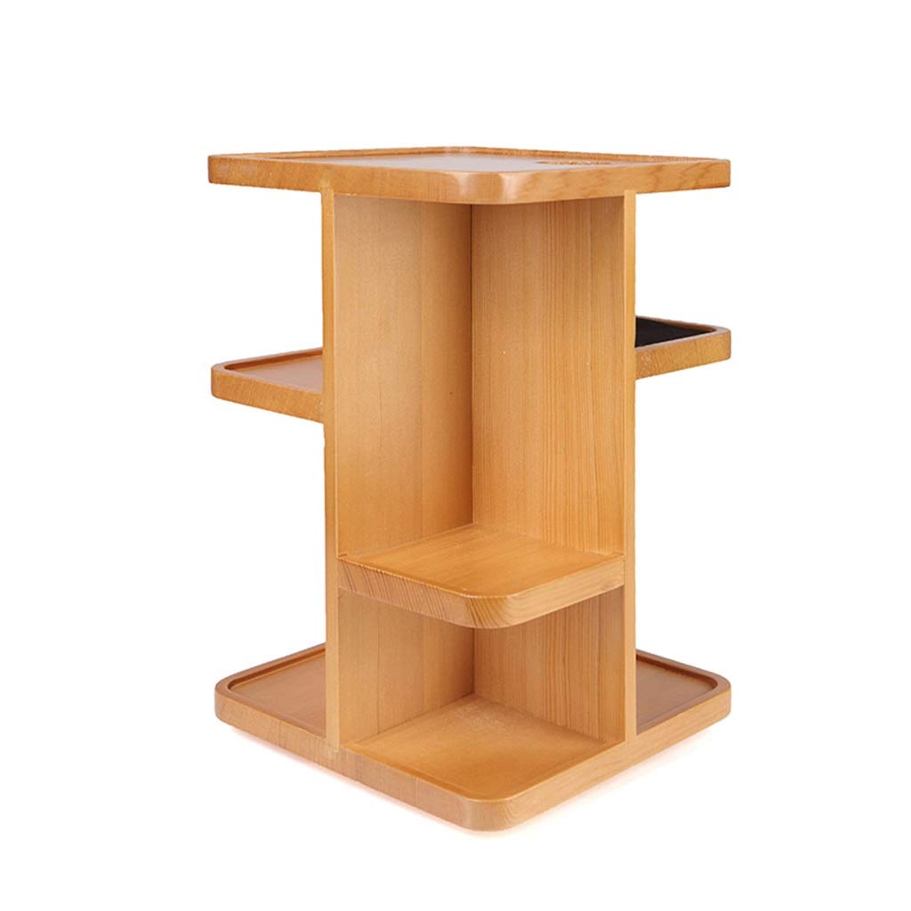 360° Rotating Solid Wood Makeup Organizer - Brass Cosmetic Storage Box for Dressing Table (20x20x29.5cm) | Perfect for Skin Care Products & Beauty Essentials | Bedroom Vanity & Bathroom Organization