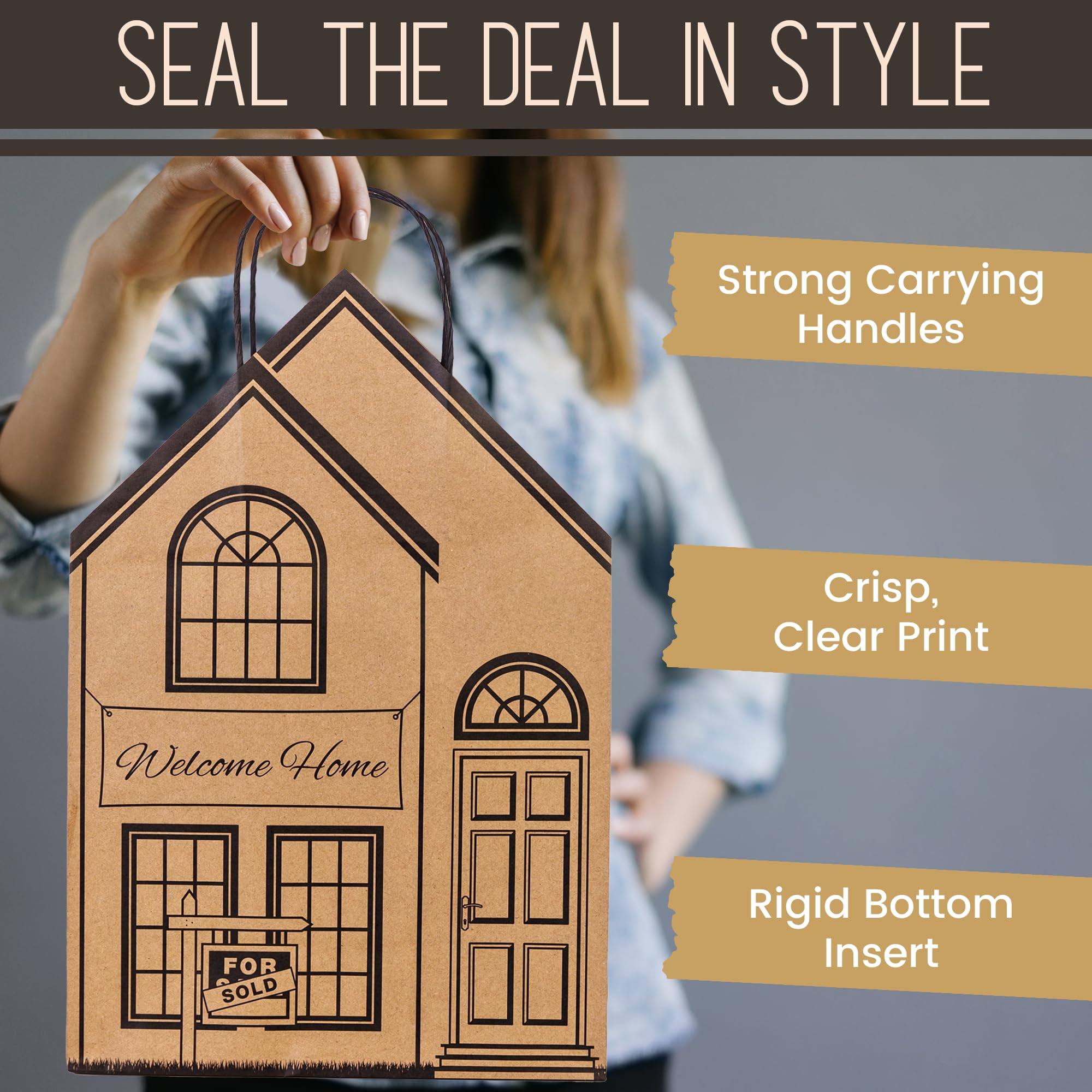 House-Shaped Gift Bags - 5 Pack Welcome Home Bags for Housewarming Parties, New Home Gifts & Real Estate Closing Gifts | Perfect for New Homeowners, Realtor Supplies & Housewarming Decorations | Ideal for Homewarming Celebrations, Client Appreciation & Real Estate Agent Gifts