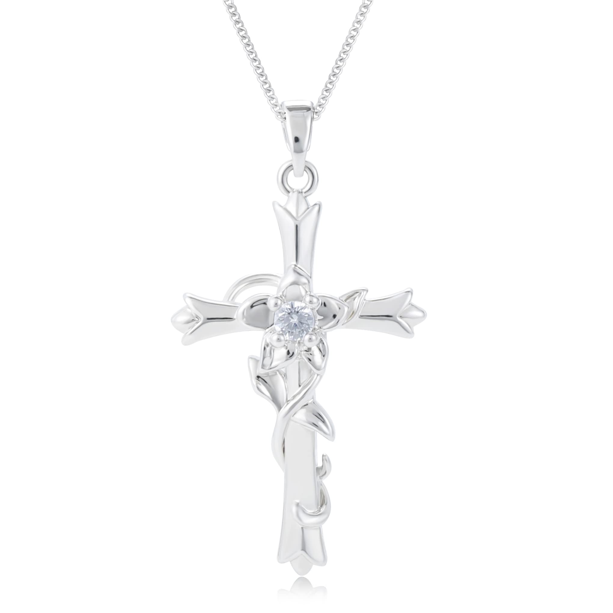 ACECHA Silver Faith Cross Necklace for Women - Birthstone & Flower Pendant Jewelry Gift for Wife, Teen Girls | Perfect for Birthday, Anniversary & Religious Occasions