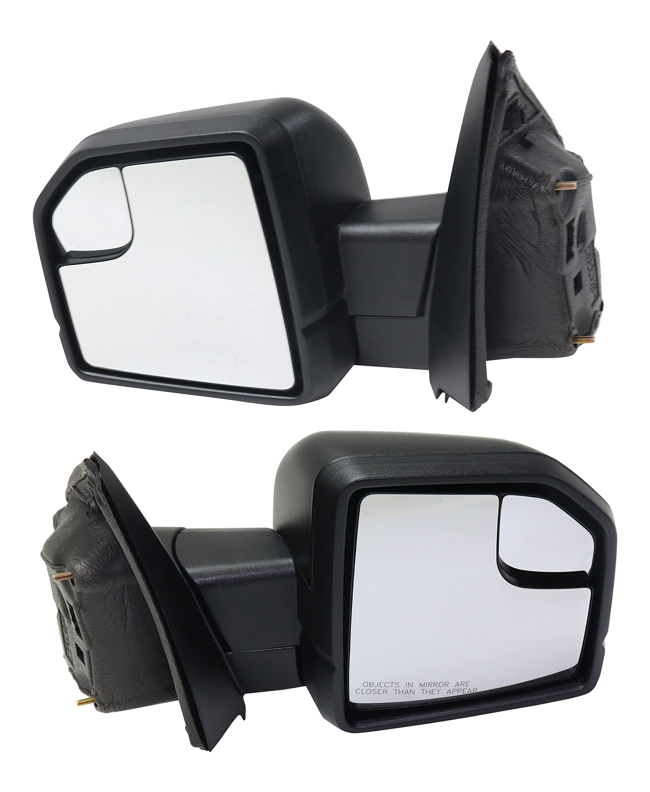 Kool Vue Manual Fold Non-Electric Mirrors for Ford F-150 2015-2018 - Driver & Passenger Side Mirrors with Spotter Glass (No Signal Light/Memory/Puddle Lamp/Auto-Dimming) - Perfect for Off-Roading, Towing & Daily Driving