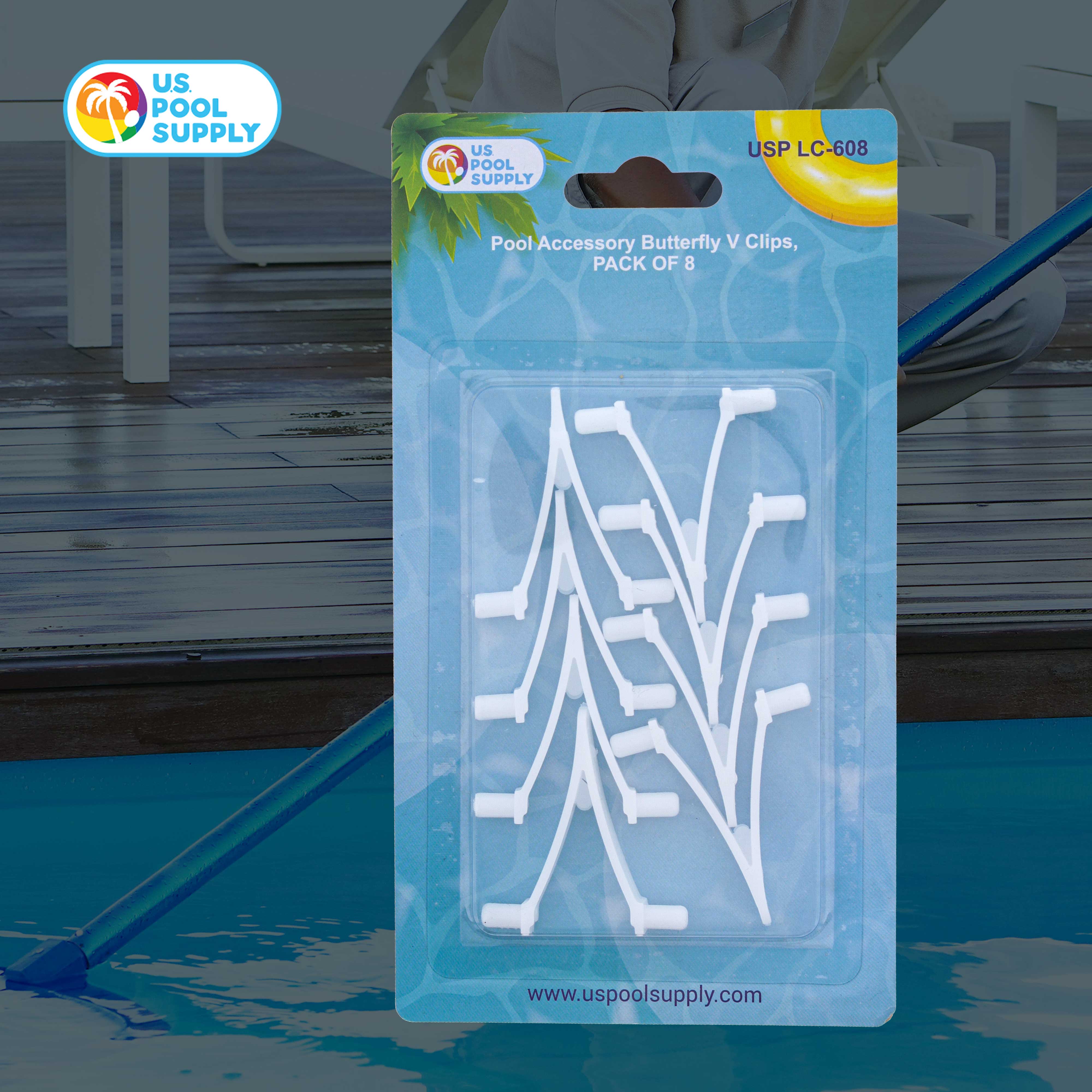 U.S. Pool Supply 8-Pack Butterfly V Clips - Durable Plastic Replacement Clips for Skimmer Nets, Leaf Rakes, Brushes & Pool Vacuums | Perfect for Pool Maintenance & Cleaning Accessories
