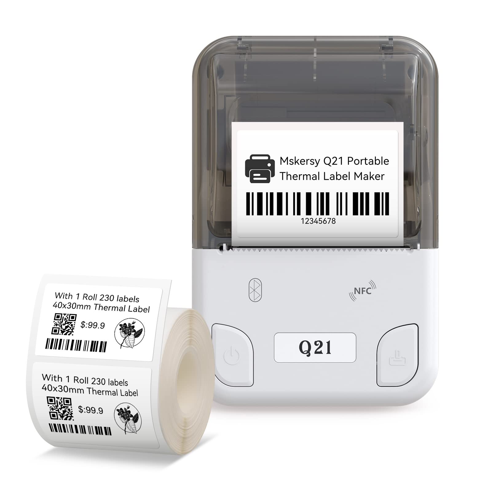 Portable Bluetooth Label Maker Q21 - Compatible with iOS & Android, USB Rechargeable Barcode Printer with Tape for Small Business, Office, Warehouse & Retail Organization | Home, Office & Industrial Labeling Solution