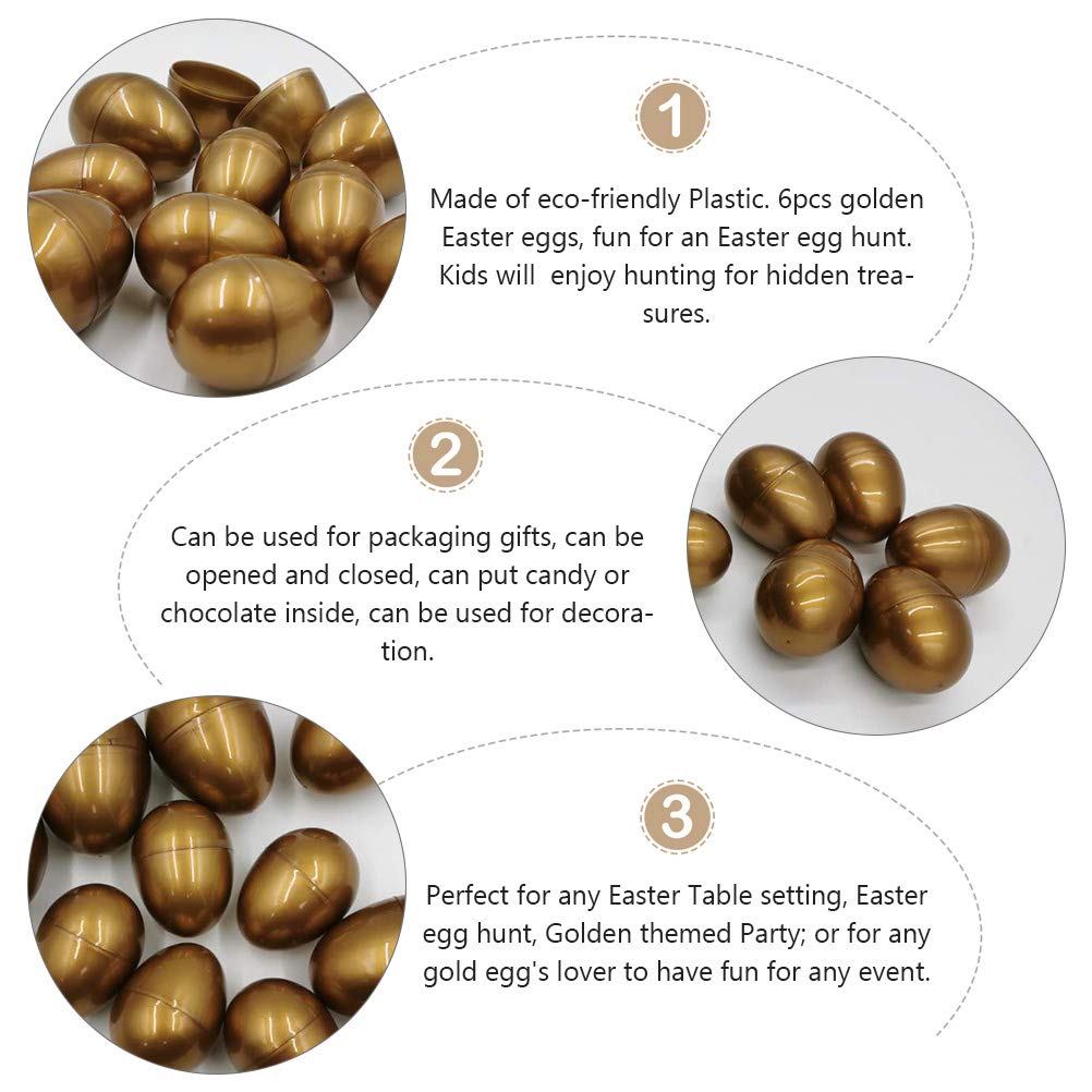 LUOZZY 6-Piece Plastic Easter Eggs - Empty Hollow Eggshells for Kids Easter Egg Hunt, DIY Decorations & Party Favors (Golden) - Perfect for Easter Celebrations, Classroom Activities & Spring Crafts