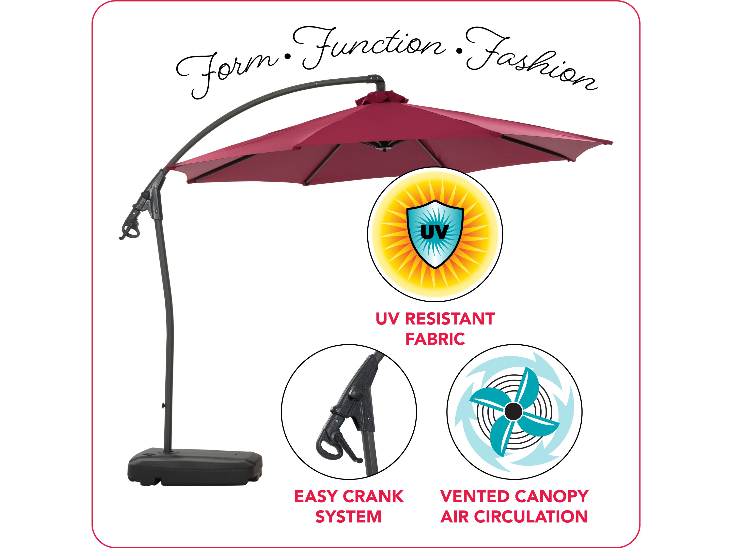 10ft Wine Red Cantilever Umbrella with Heavy Duty Base - Outdoor Patio Sun Shade for Garden, Poolside, and Backyard Relaxation