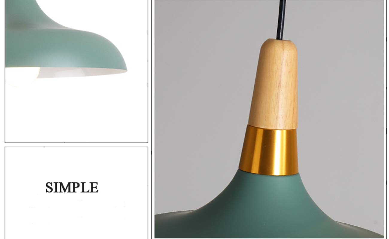 Dimmable Modern Pendant Light with Juno Track System - Macaron Green Lampshade, J-Type Track Light with Wooden Handle | Customizable 3-Light 1ft Fixture for Kitchen Island, Dining Room & Living Room Lighting