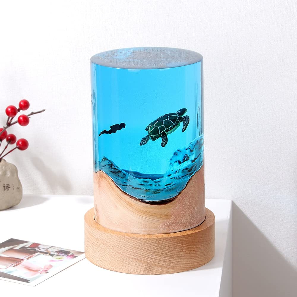 Epoxy Resin Diver & Turtle Night Light - 9x6 Inch Ocean Theme Decorative Lamp, Sea Turtle Gift for Home & Office Decor | Perfect for Bedroom, Nursery, Living Room, or as a Unique Gift for Ocean Lovers