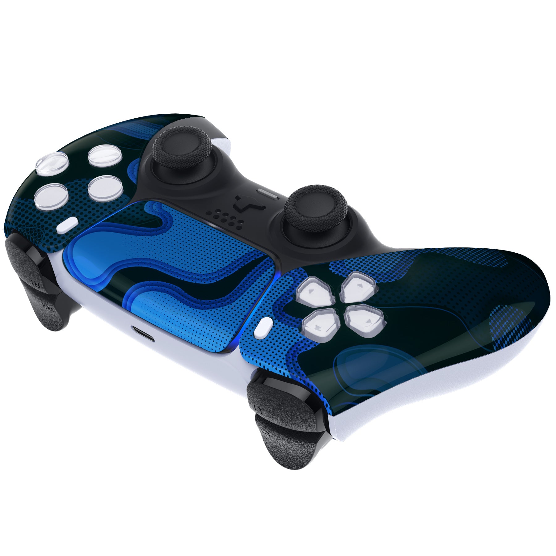eXtremeRate PS5 Controller Front Housing Shell Replacement - Compatible with BDM 010/020/030/040/050 Models, Blue Black Camouflage Design | DIY Customization for Gaming Enthusiasts | Perfect for Controller Repair and Personalization