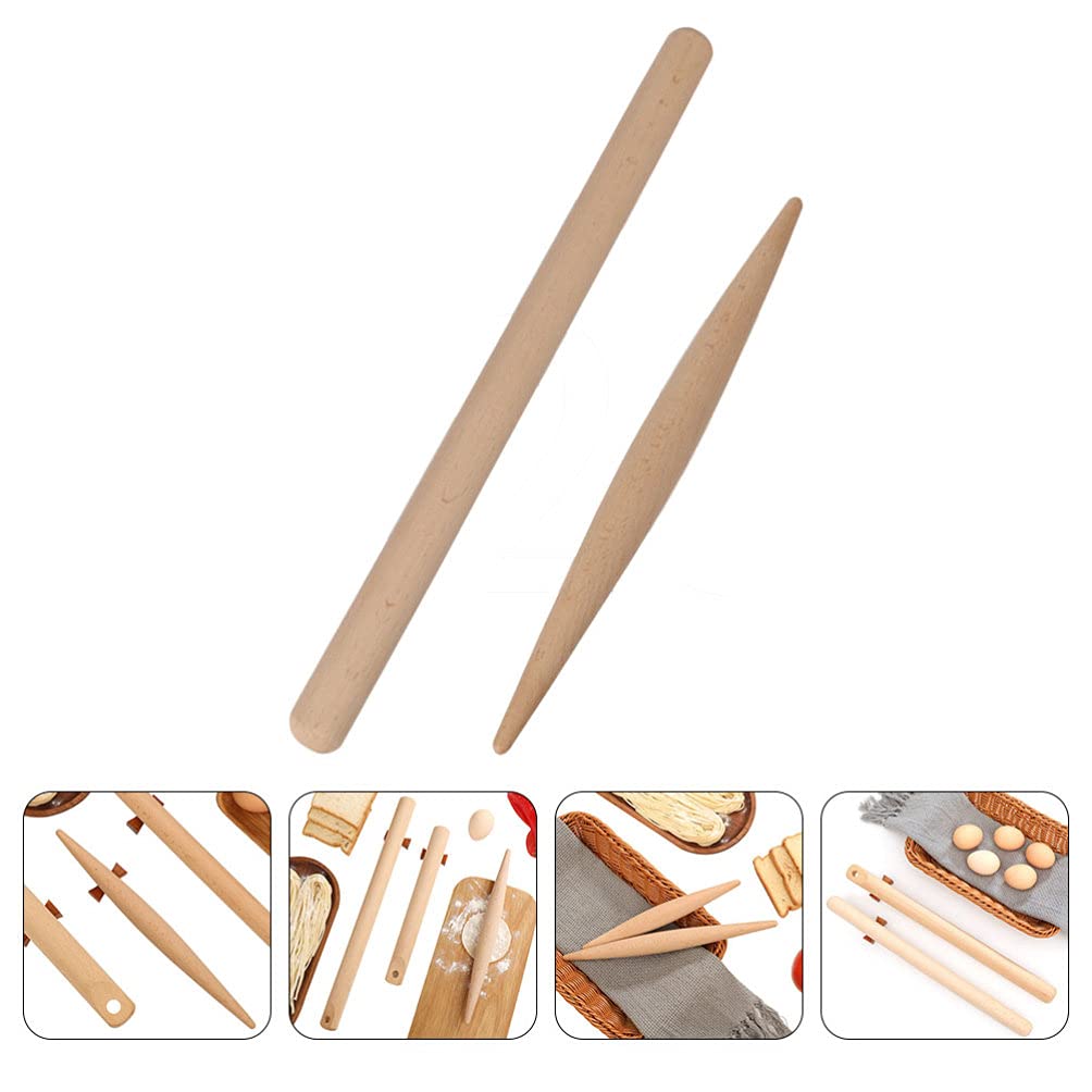 2Pcs Beech Wood Rolling Pin - Premium Wooden Dough Roller for Baking Pizza, Pasta, Cookies & Dumplings | Perfect for Home Kitchen, Pastry Making & DIY Pizza Night