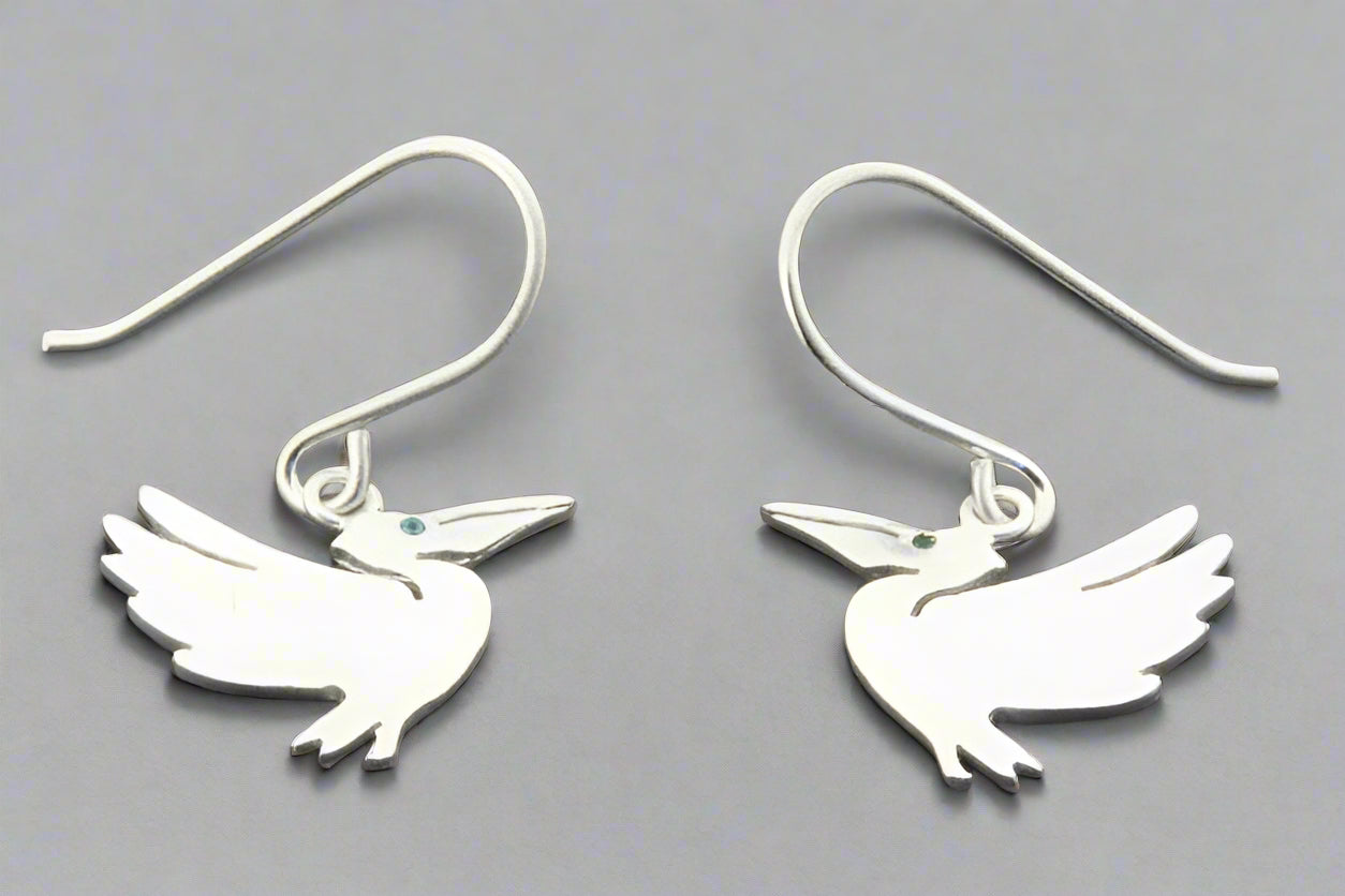 Pelican Drop Earrings Sterling Silver with Cubic Zirconia - Elegant Dangle Earrings for Women, Perfect for Weddings, Parties & Everyday Wear
