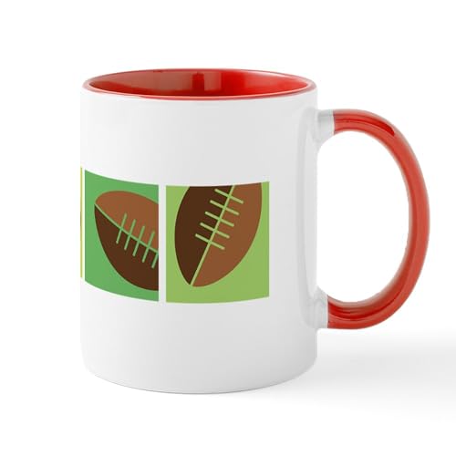 White/Red Inside - Football Border Mugs