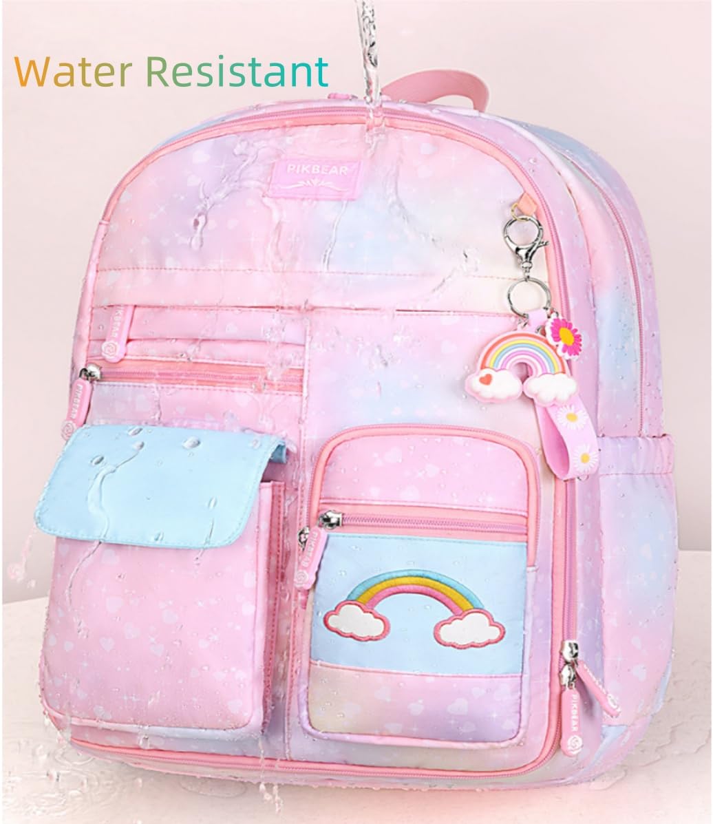 Cute Rainbow Girls Backpack for School - Kawaii Kids Book Bag for Elementary & Primary Students | Perfect for Daily Use, Classroom, Travel & Outdoor Activities