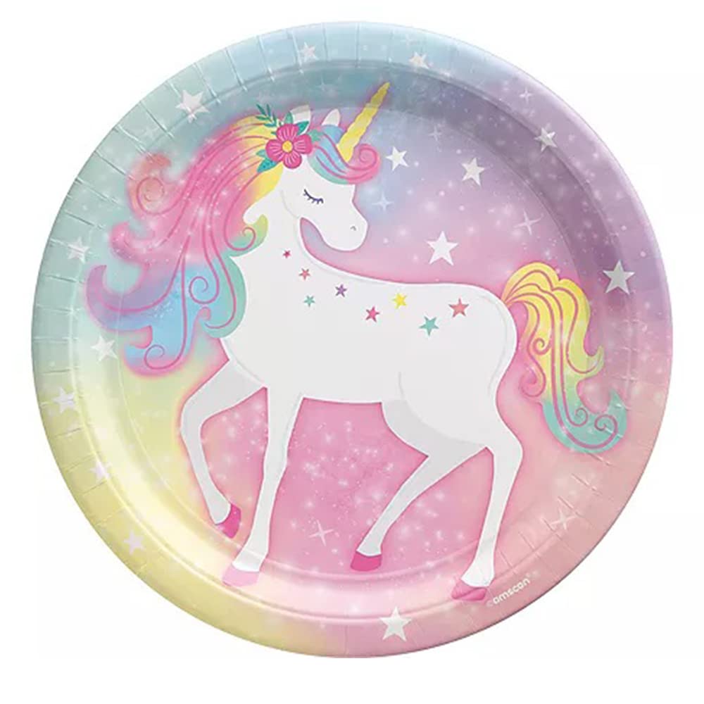 Enchanted Unicorn Round Party Plates 9 Inch (8-Pack) - Premium Quality Vibrant Disposable Plates for Magical Birthday Parties, Baby Showers & Fantasy Themed Events - Perfect for Kids Birthday Decorations & Unicorn Theme Celebrations