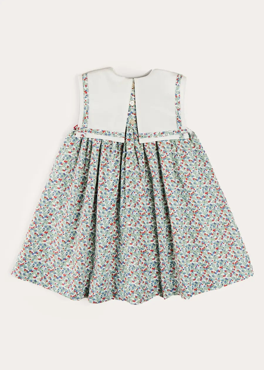 Evelyn Floral Sleeveless Bow Detail Trapeze Dress for Girls in Red - Size 12 Months to 8 Years | Perfect for Birthday Parties, Family Photos & Special Occasions